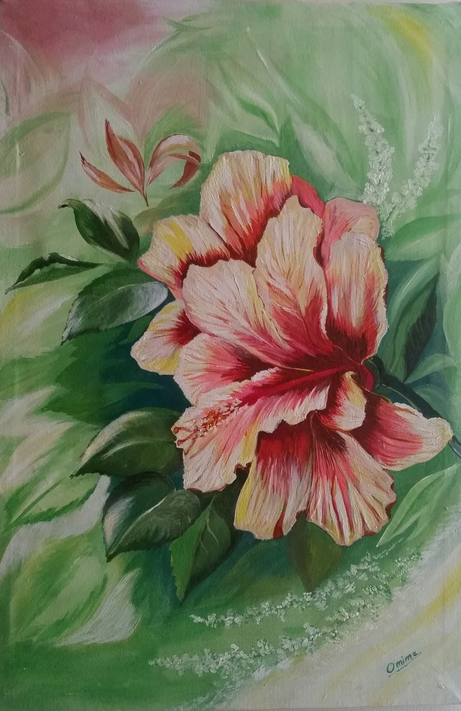 Hibiscus, acrylic on canvas, by Omima Aboelnasr