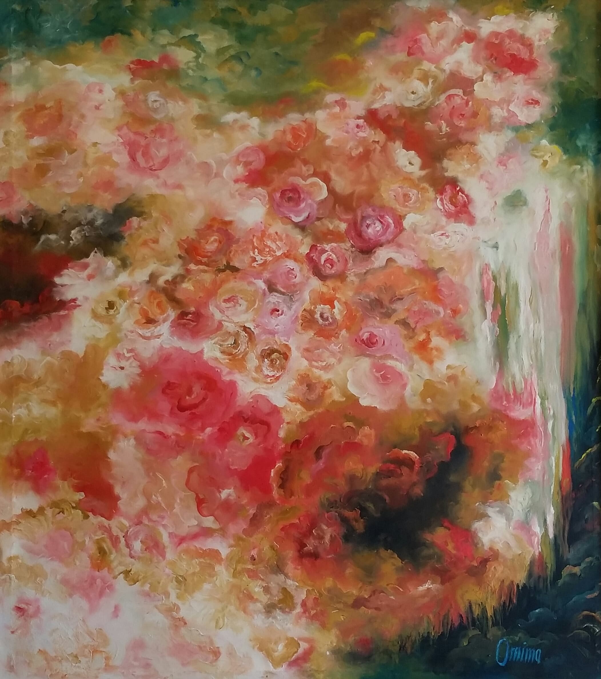 Cascade of Roses, 2022, acrylic on canvas, by Omima Aboelnasr