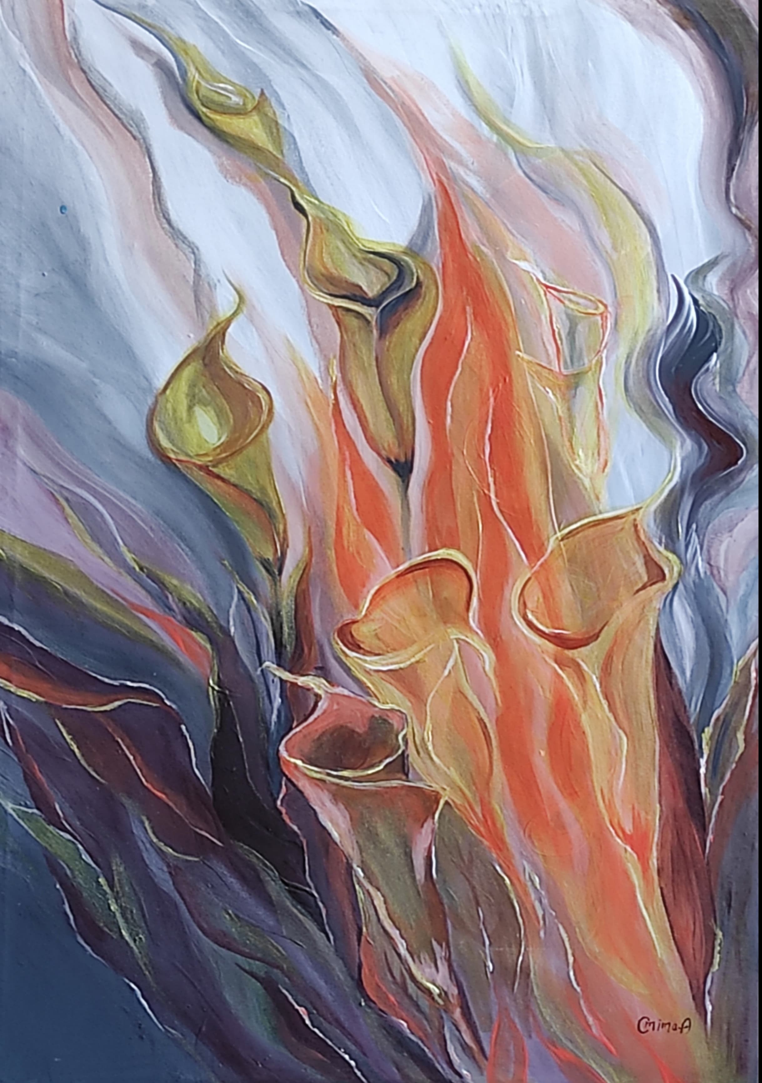 Calla Flames, acrylic on canvas, by Omima Aboelnasr