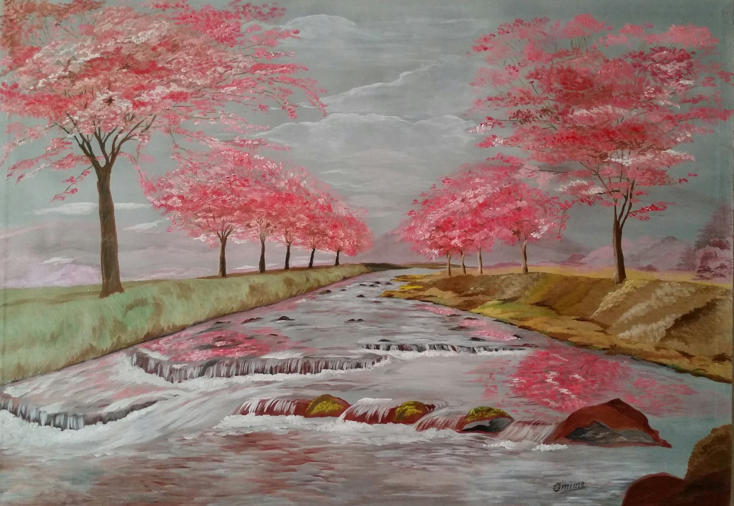 Cherry Trees, acrylic on canvas, by Omima Aboelnasr