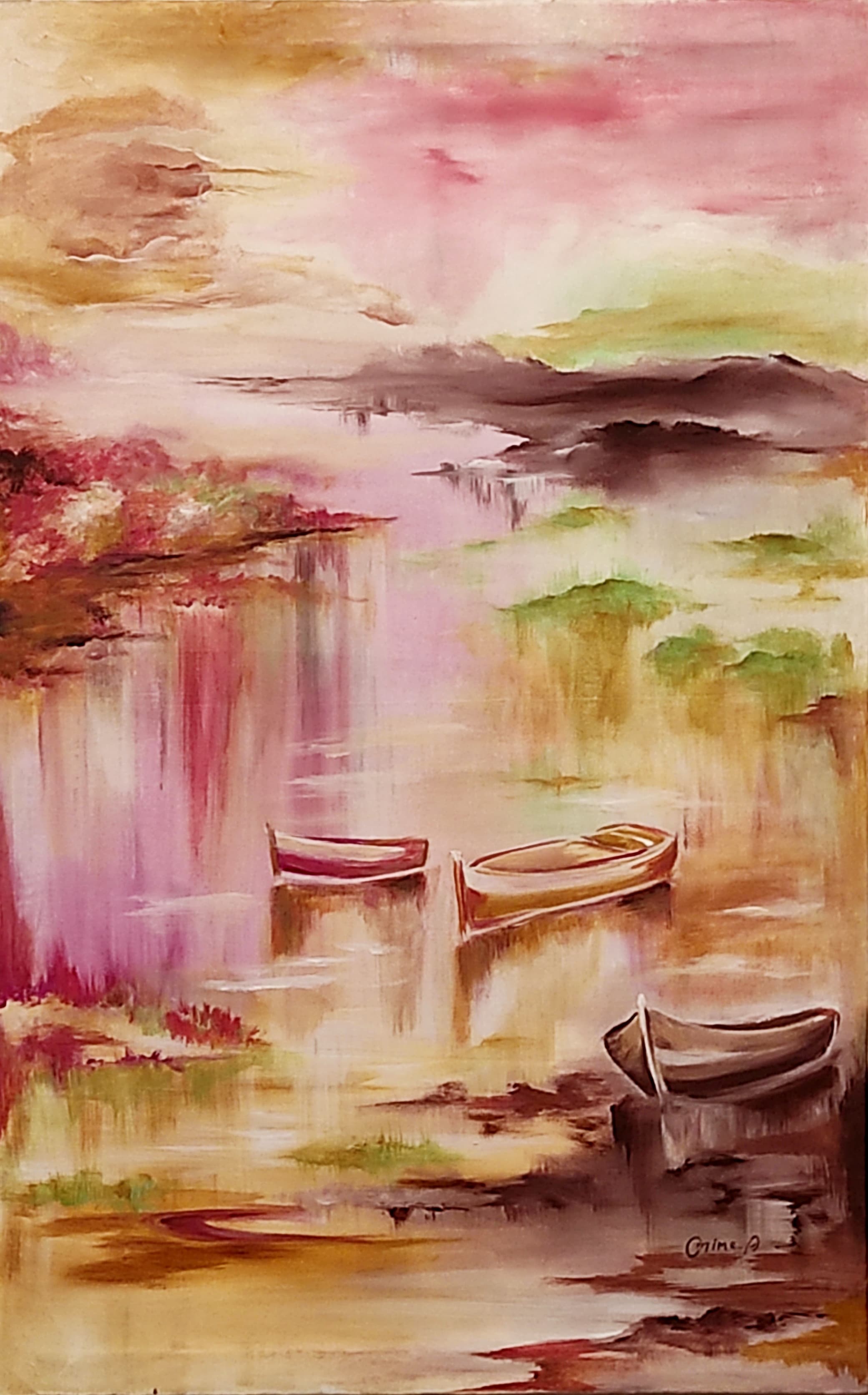 Moorings, acrylic on canvas, by Omima Aboelnasr