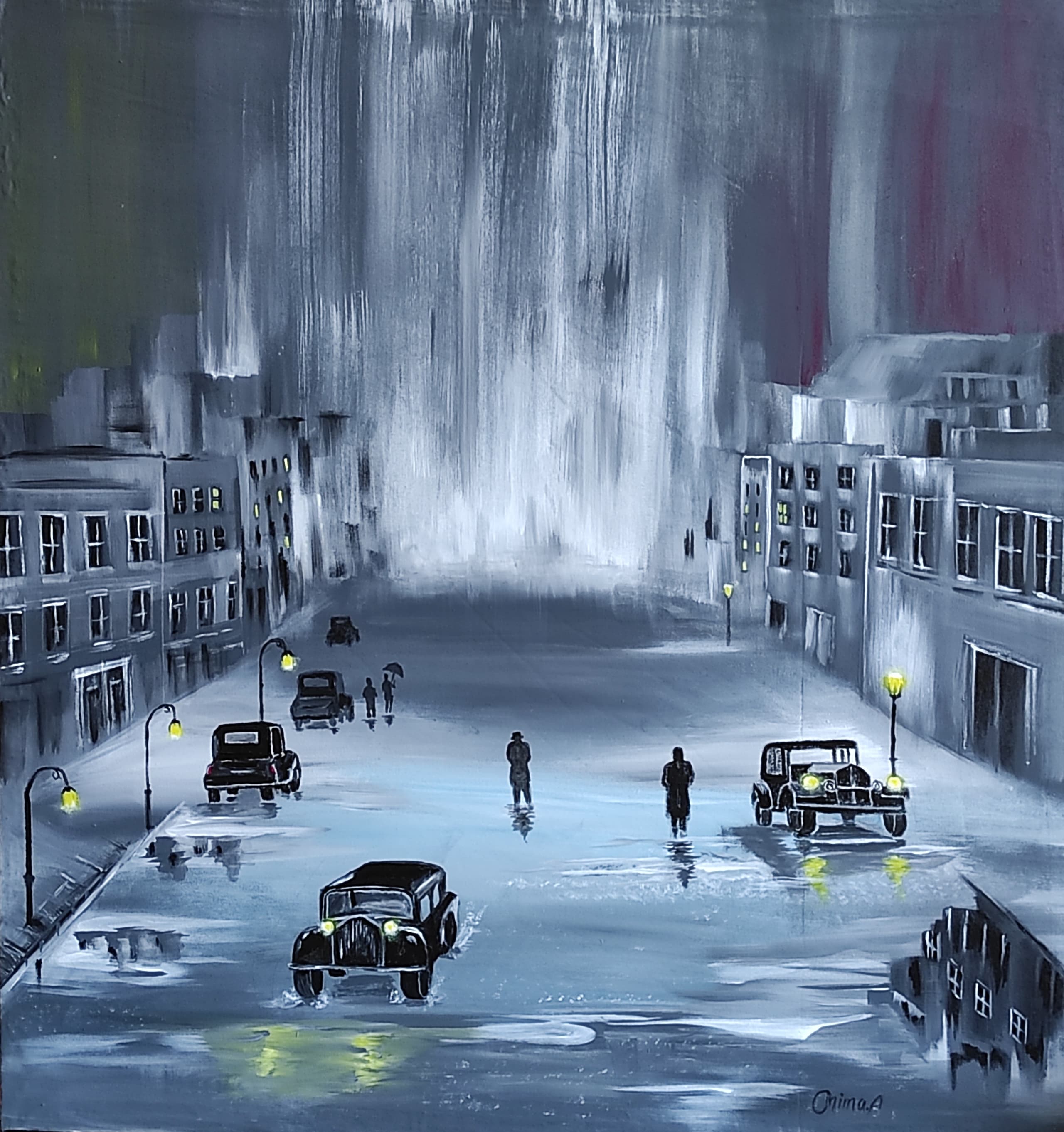 Silver Street, acrylic on canvas, by Omima Aboelnasr