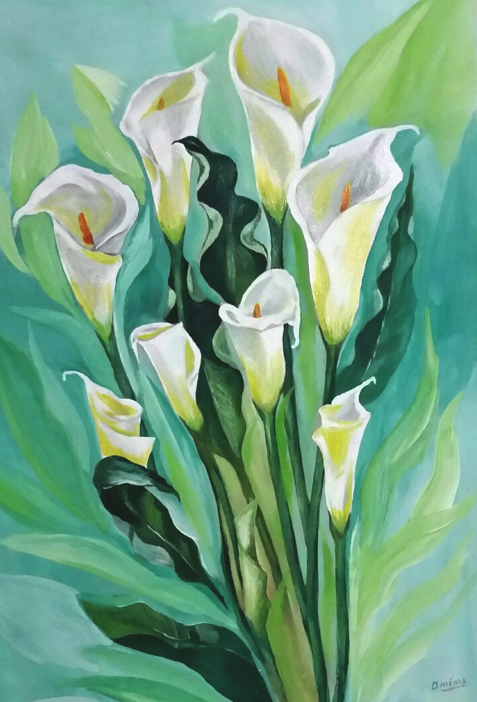 White Callas, acrylic on canvas, by Omima Aboelnasr