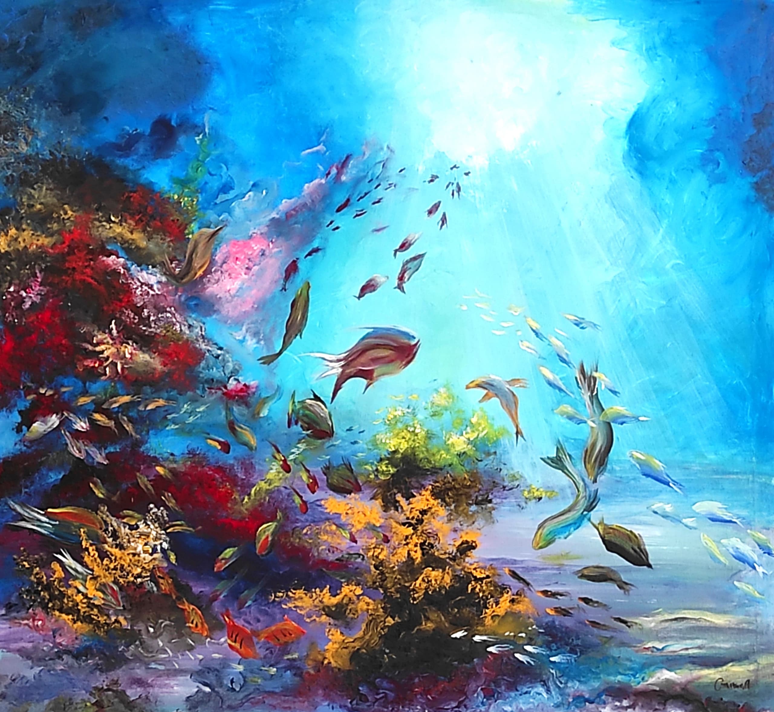 Red Sea Reef, acrylic on canvas, by Omima Aboelnasr