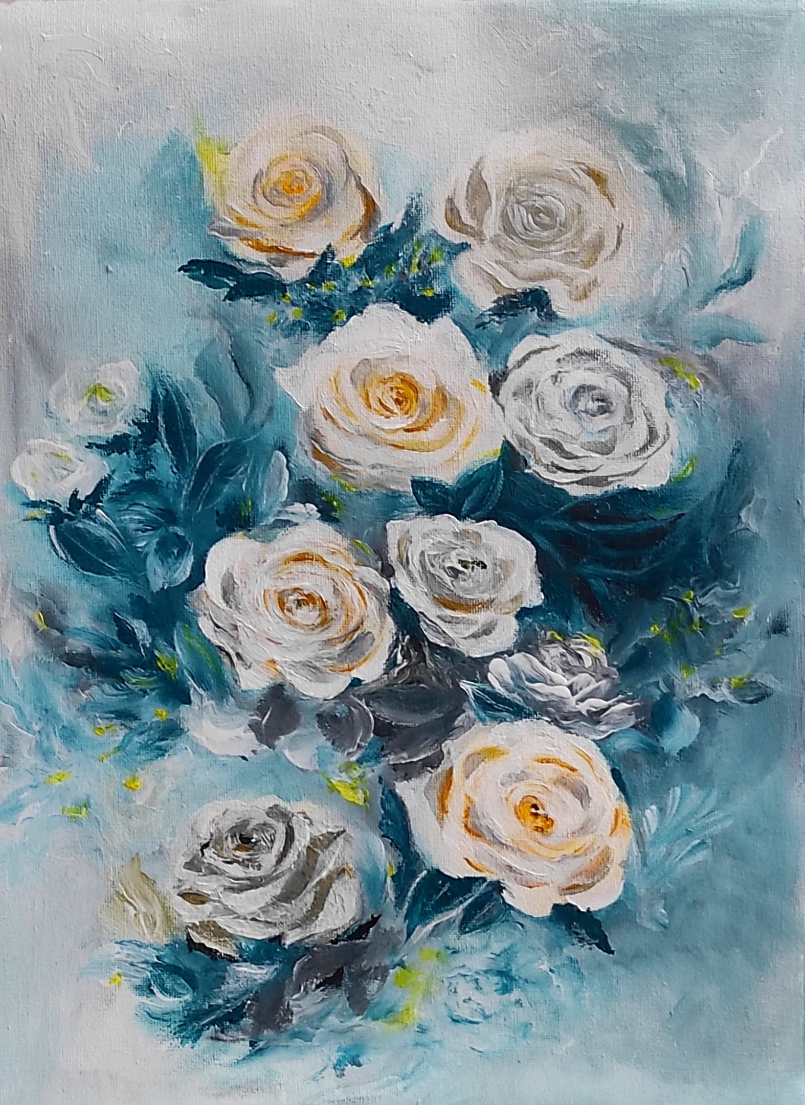 Ivory and Teal, acrylic on canvas, by Omima Aboelnasr