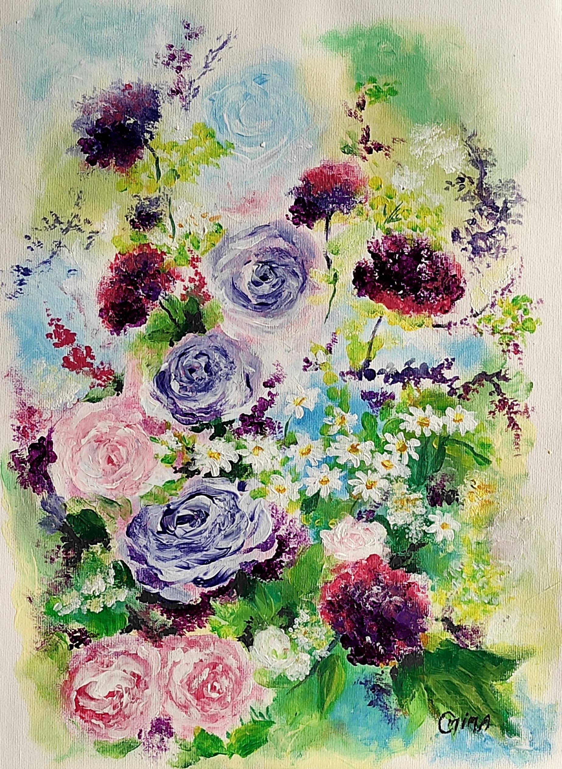 Wild Posy, acrylic on canvas, by Omima Aboelnasr