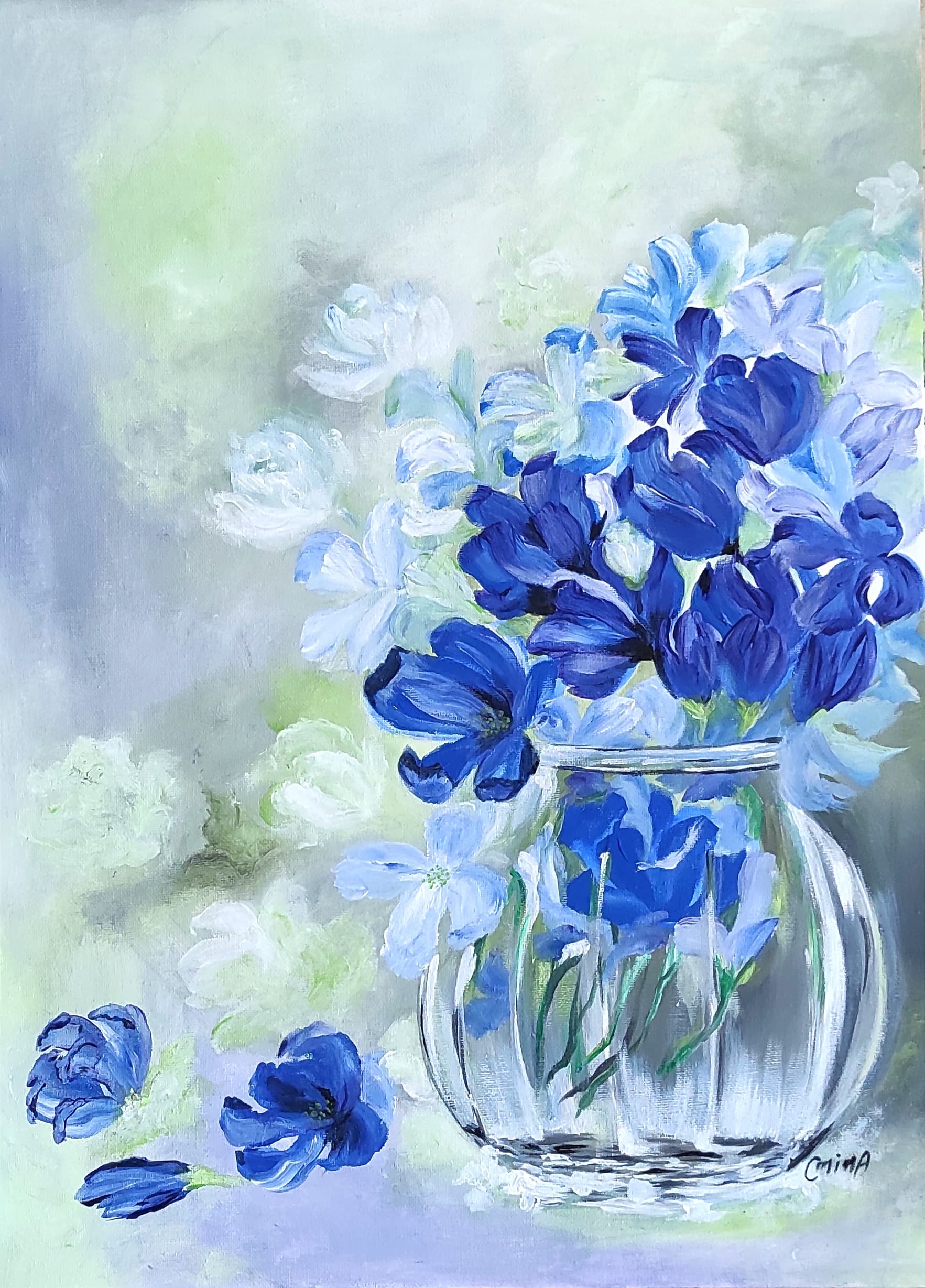 Blue Bouquet, 2022, acrylic on canvas, by Omima Aboelnasr