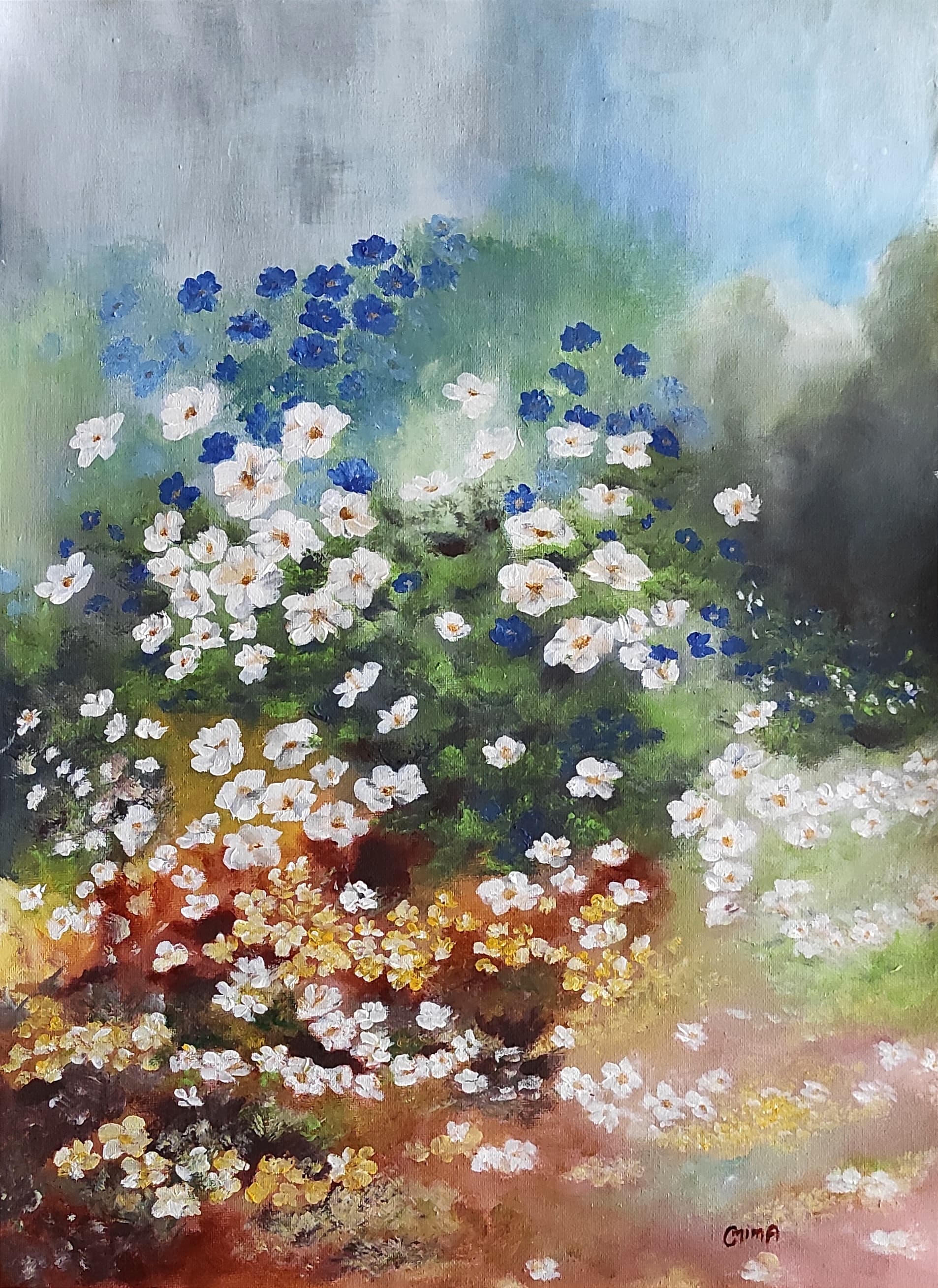 Daisy Hill, acrylic on canvas, by Omima Aboelnasr