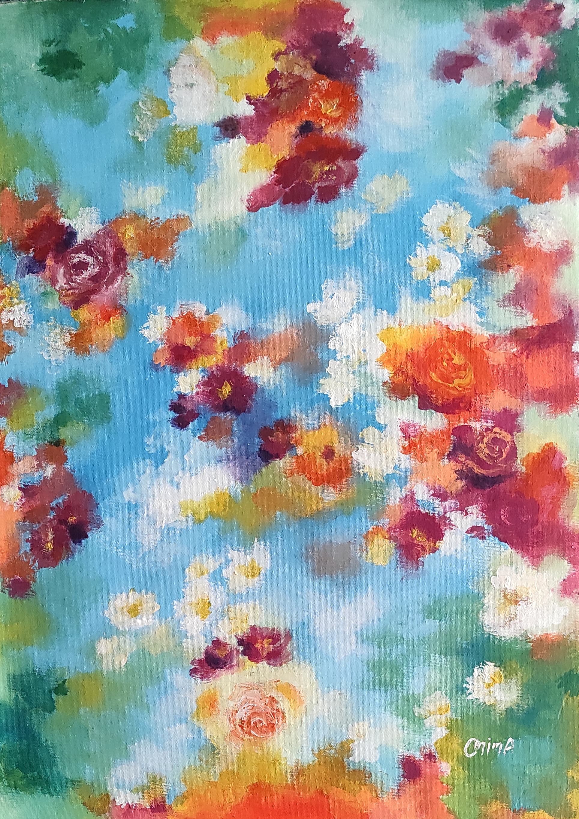 Scattered Blooms, acrylic on canvas, by Omima Aboelnasr