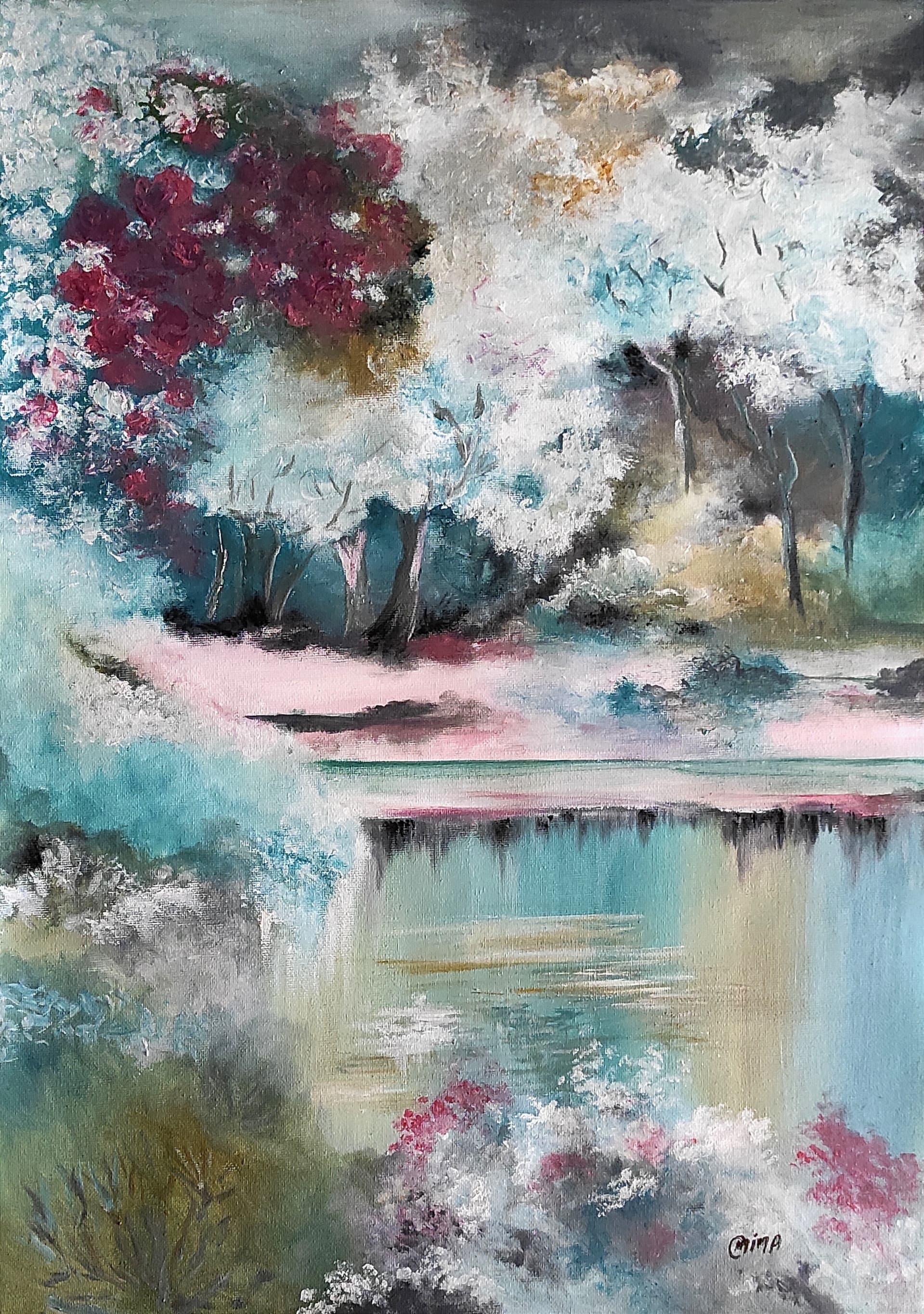 Lakeside, acrylic on canvas, by Omima Aboelnasr