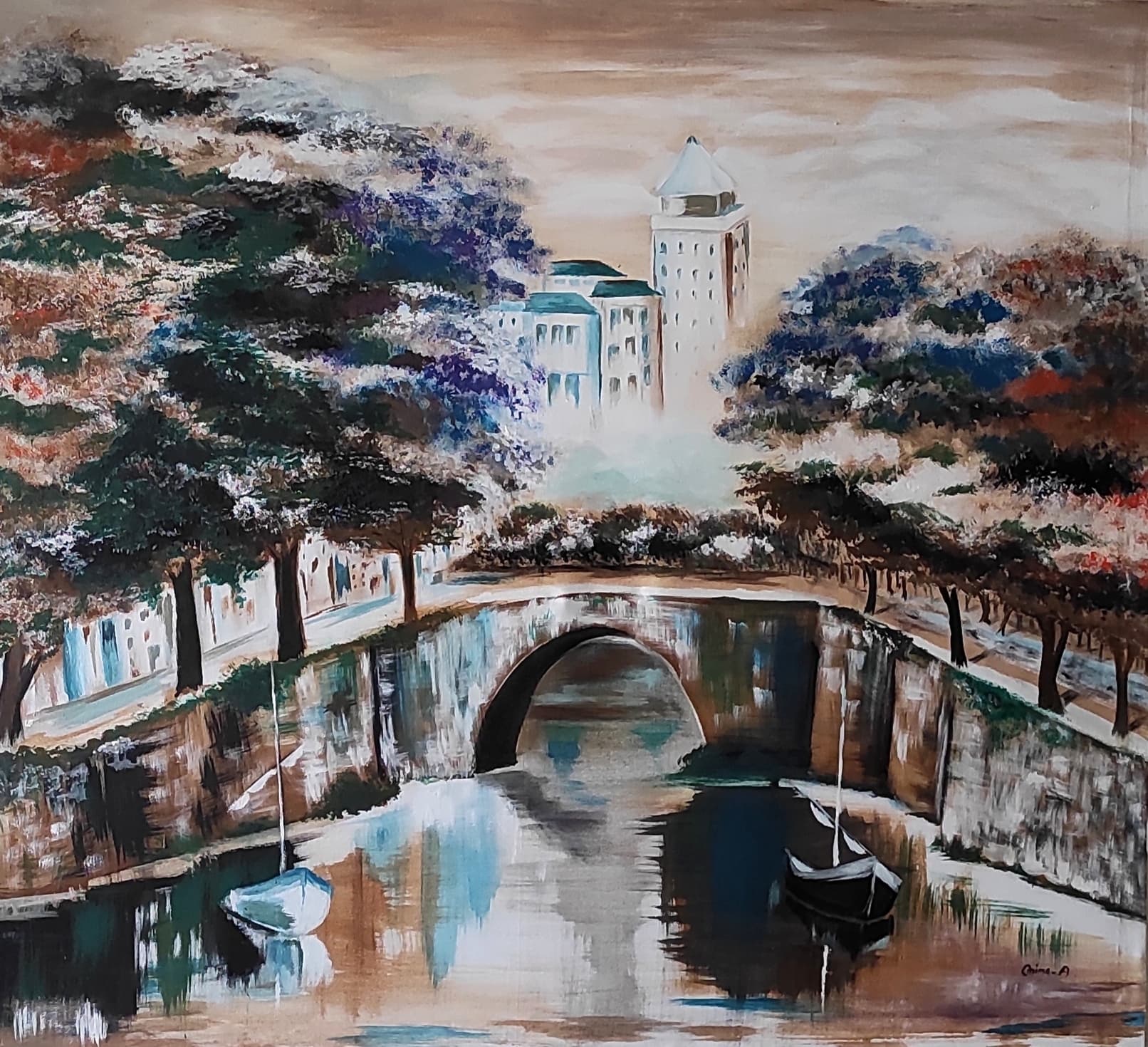 The Old Bridge, acrylic on canvas, by Omima Aboelnasr