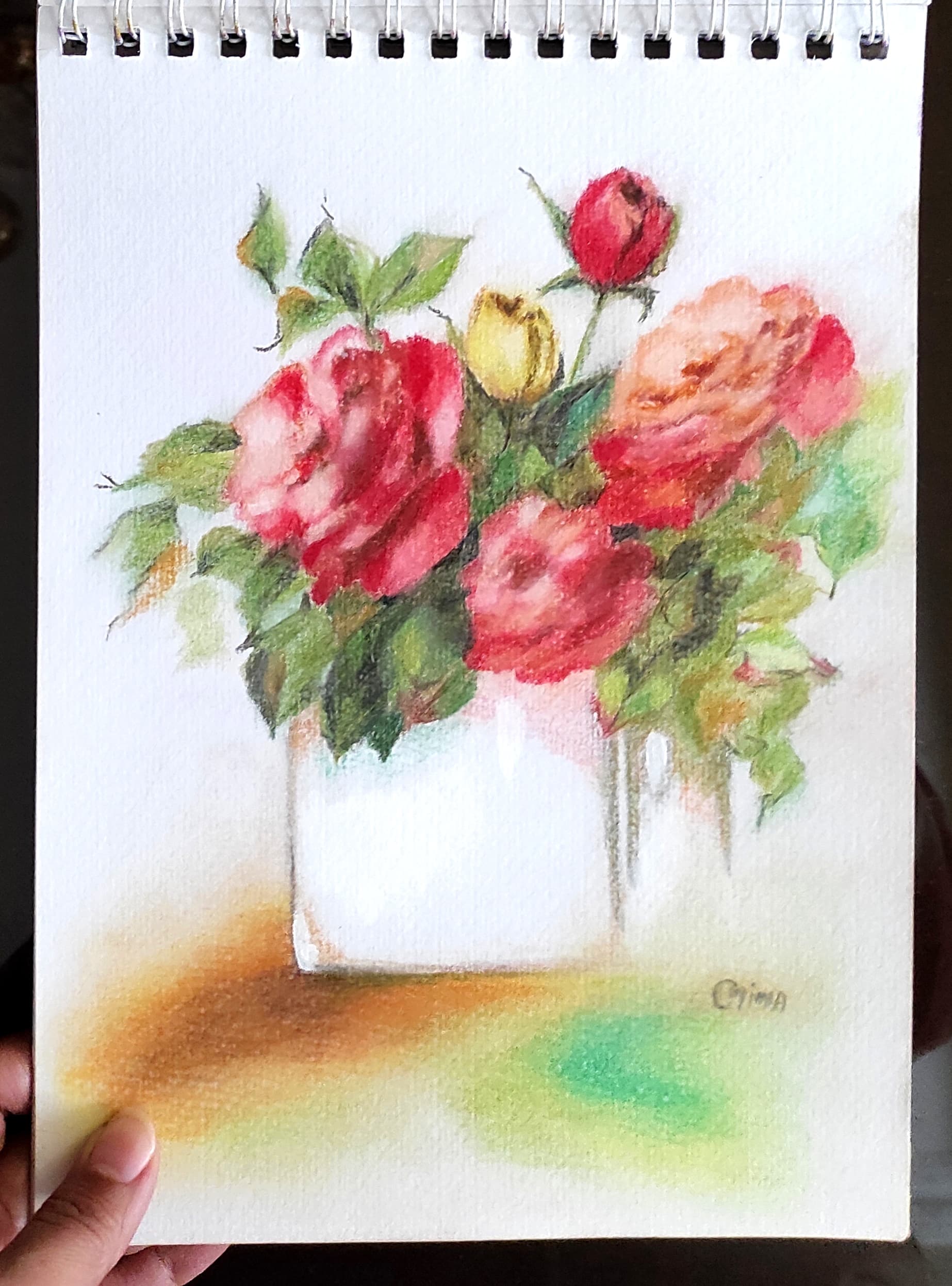 The Yellow Bud, soft pastel on paper, by Omima Aboelnasr