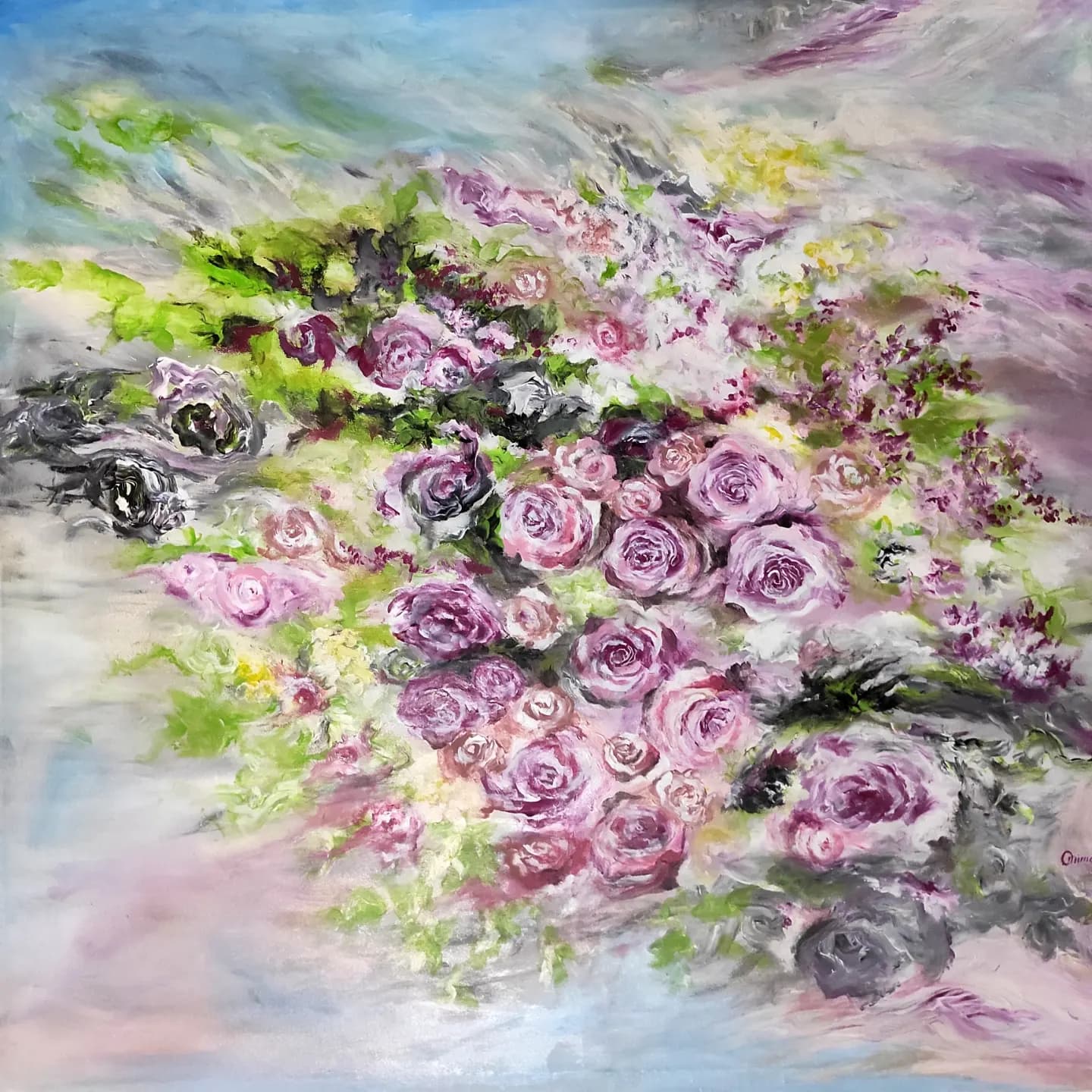 Roses in the Wind, acrylic on canvas, by Omima Aboelnasr
