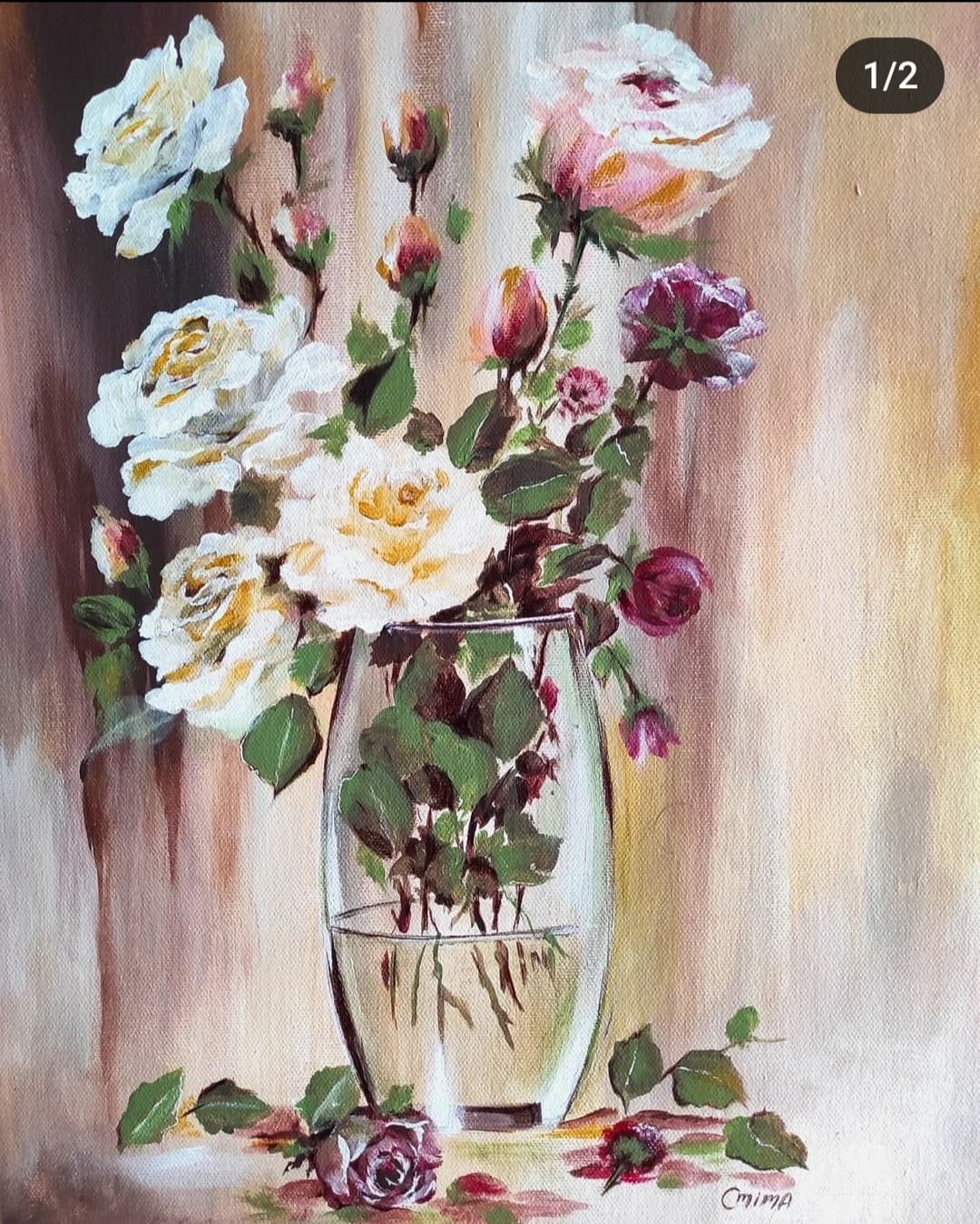 Cream and Plum, acrylic on canvas, by Omima Aboelnasr