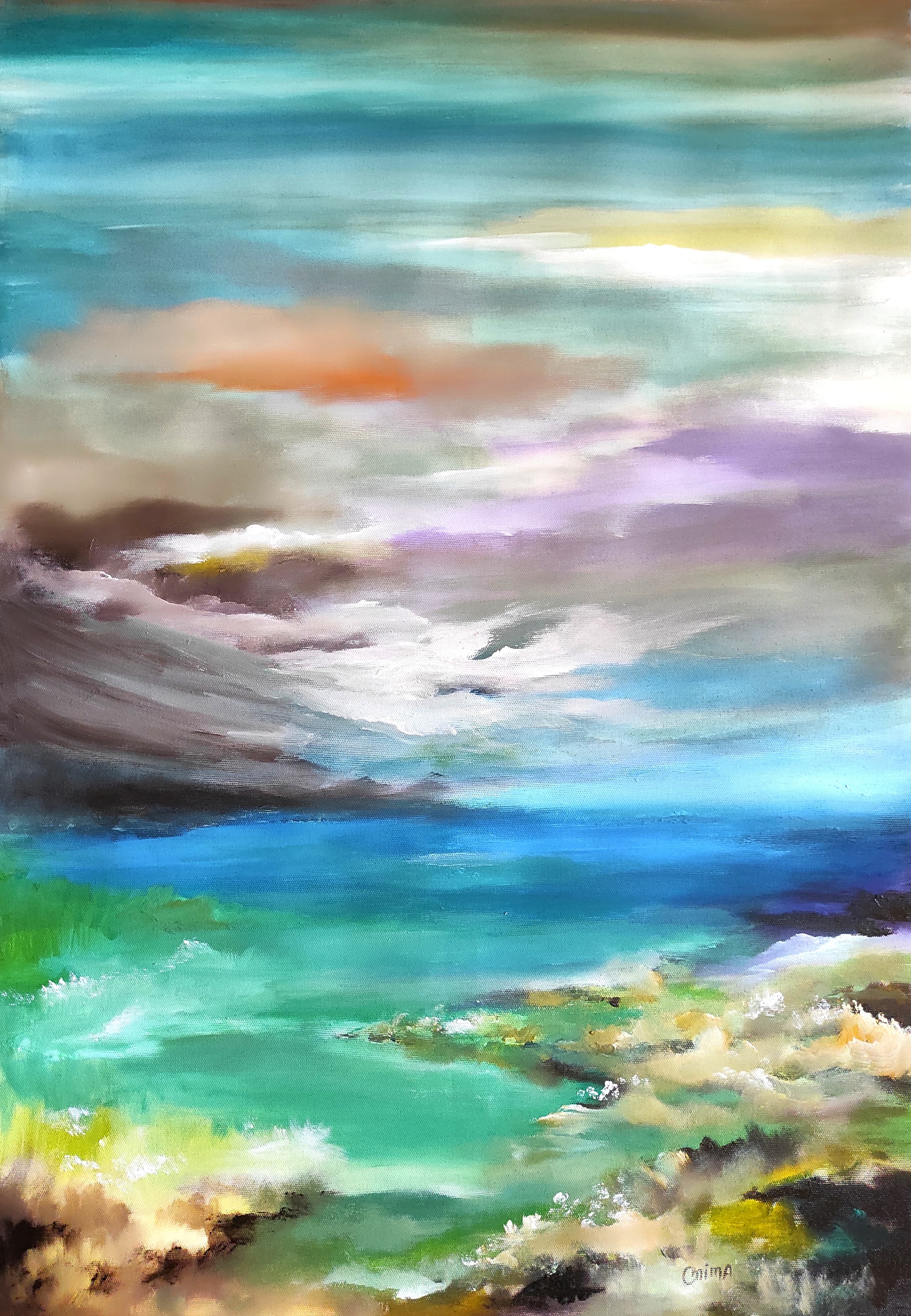 Turquoise Shallows, acrylic on canvas, by Omima Aboelnasr