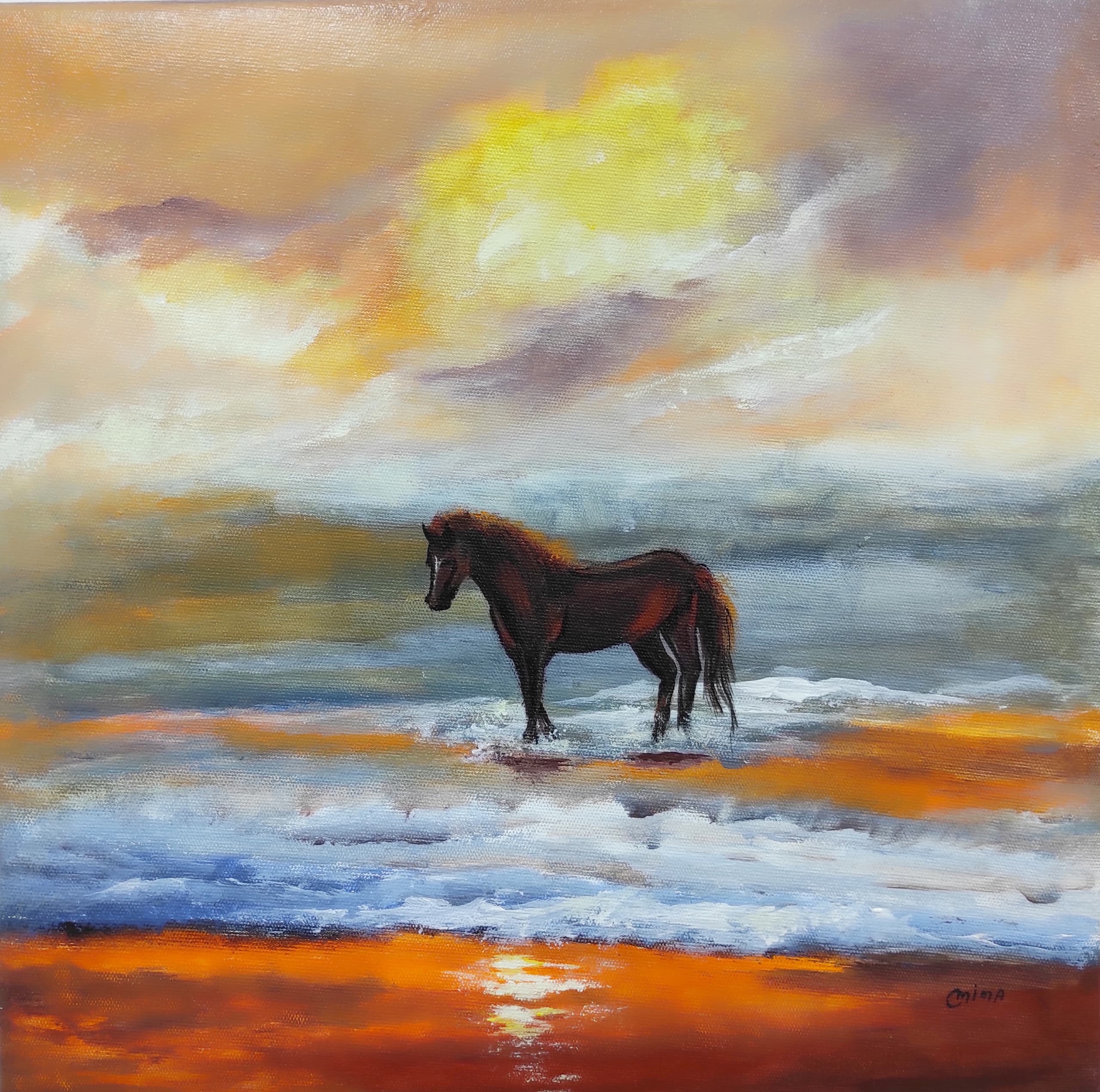 Golden Surf, acrylic on canvas, by Omima Aboelnasr