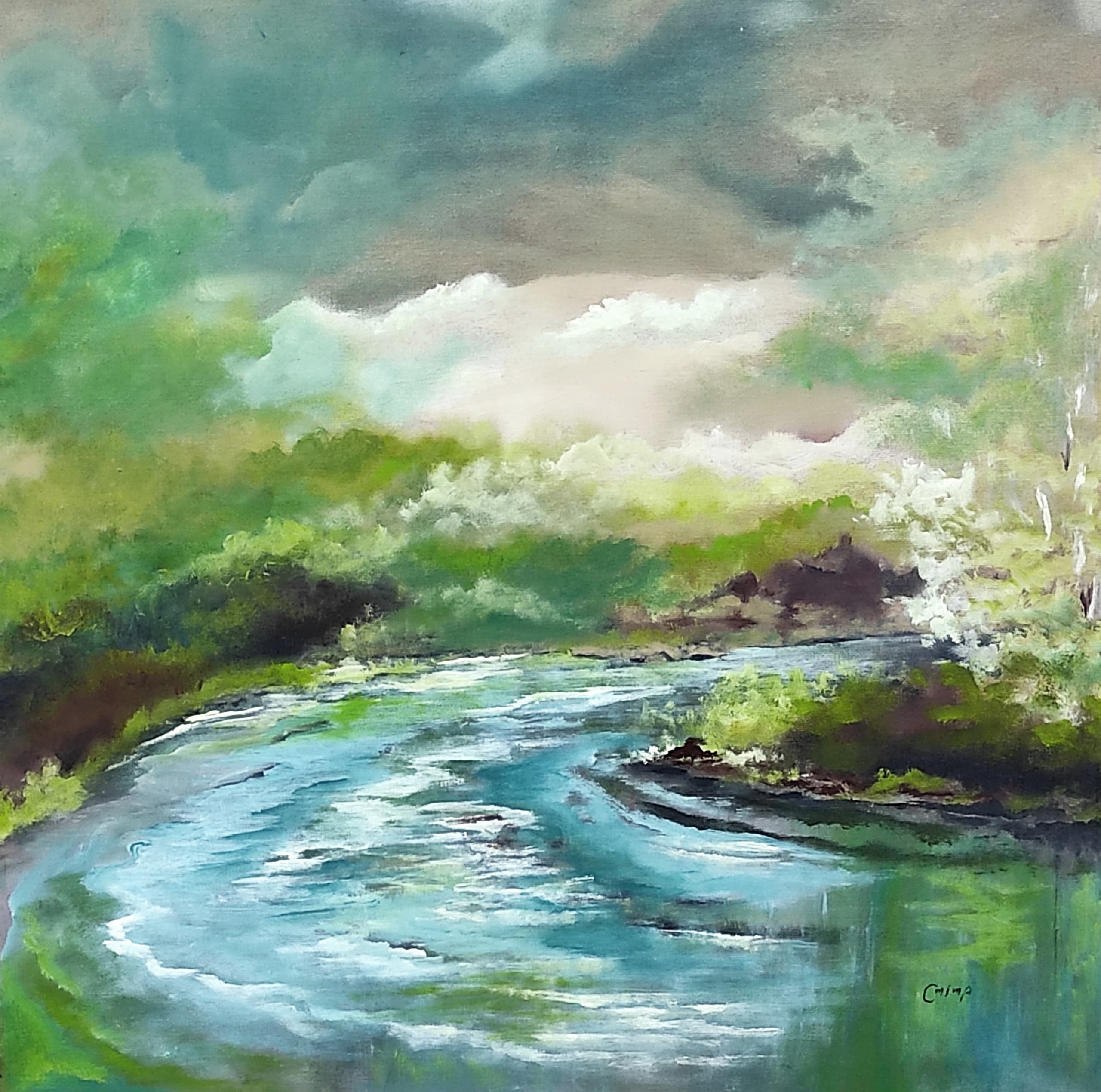 The River Bend, acrylic on canvas, by Omima Aboelnasr