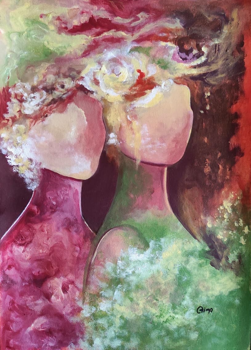 Two Figures, 2026, acrylic on canvas, by Omima Aboelnasr