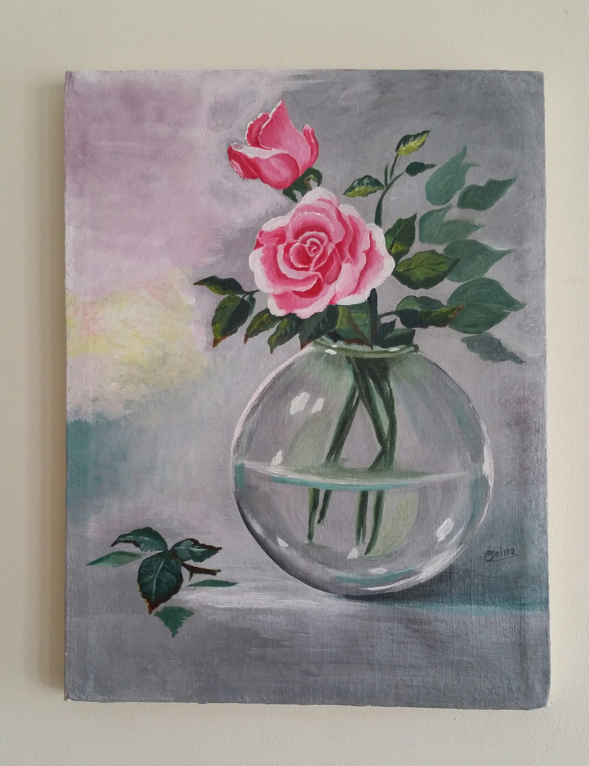 A Single Rose, acrylic on canvas, by Omima Aboelnasr