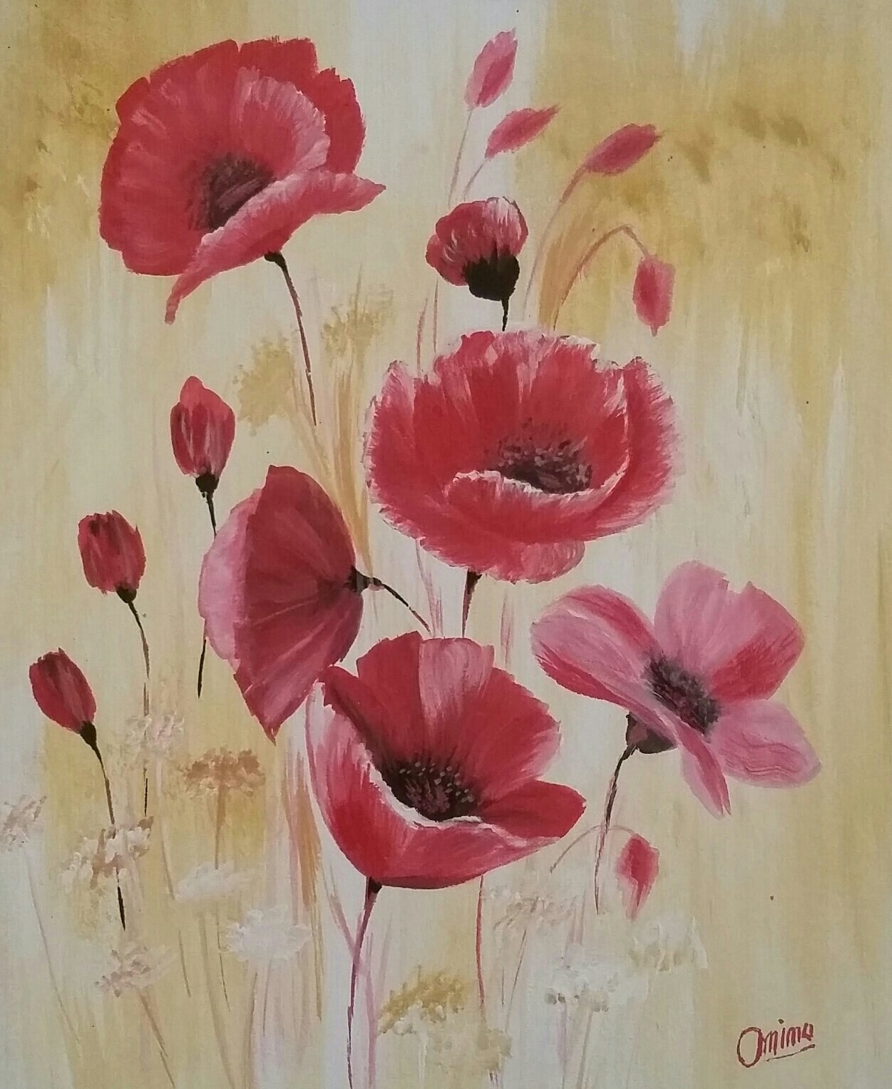 Red Poppies, acrylic on canvas, by Omima Aboelnasr