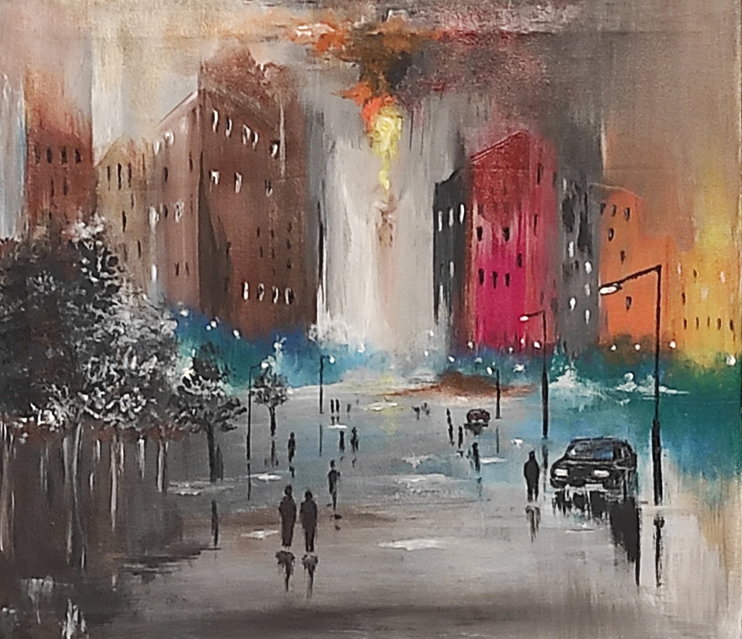 Evening Rain, acrylic on canvas, by Omima Aboelnasr