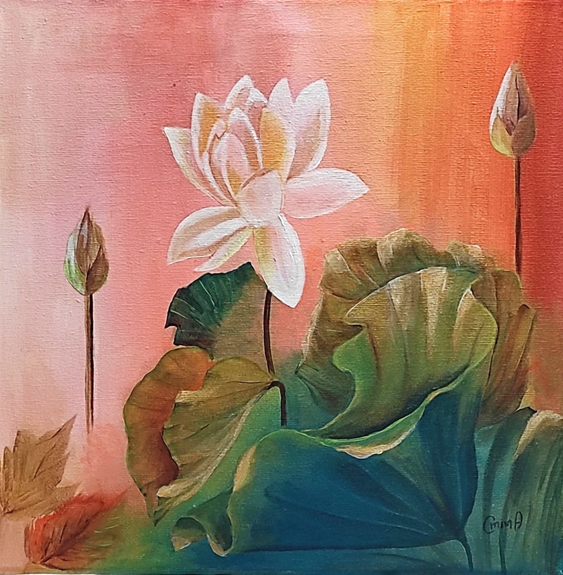 Lotus on Coral, acrylic on canvas, by Omima Aboelnasr