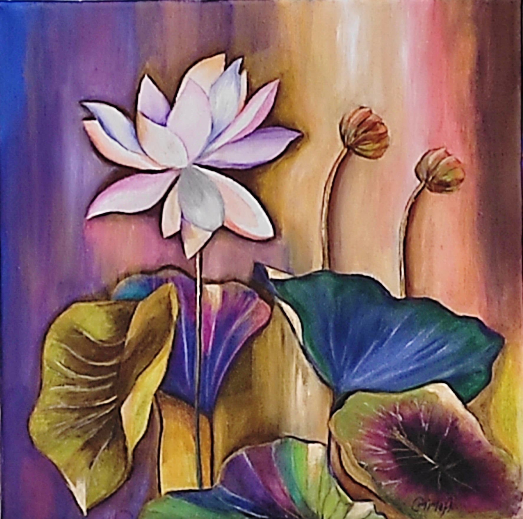 Seed Pods, acrylic on canvas, by Omima Aboelnasr