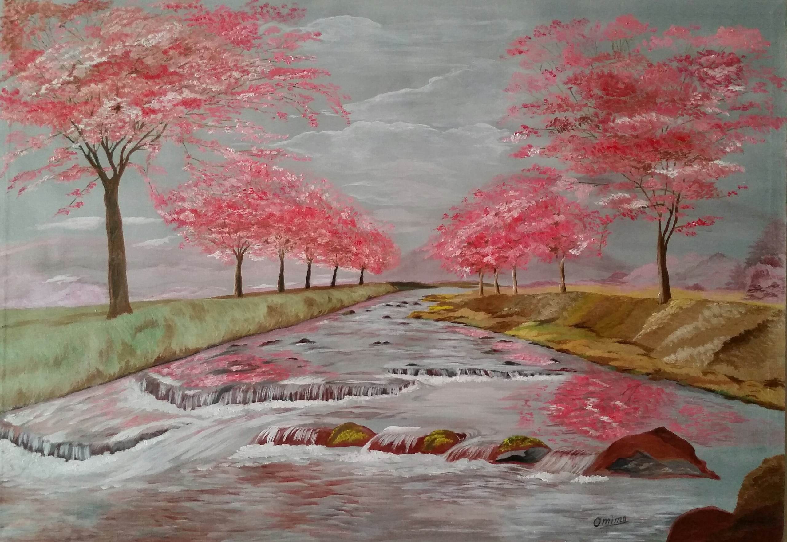 Cherry Trees, acrylic on canvas, by Omima Aboelnasr