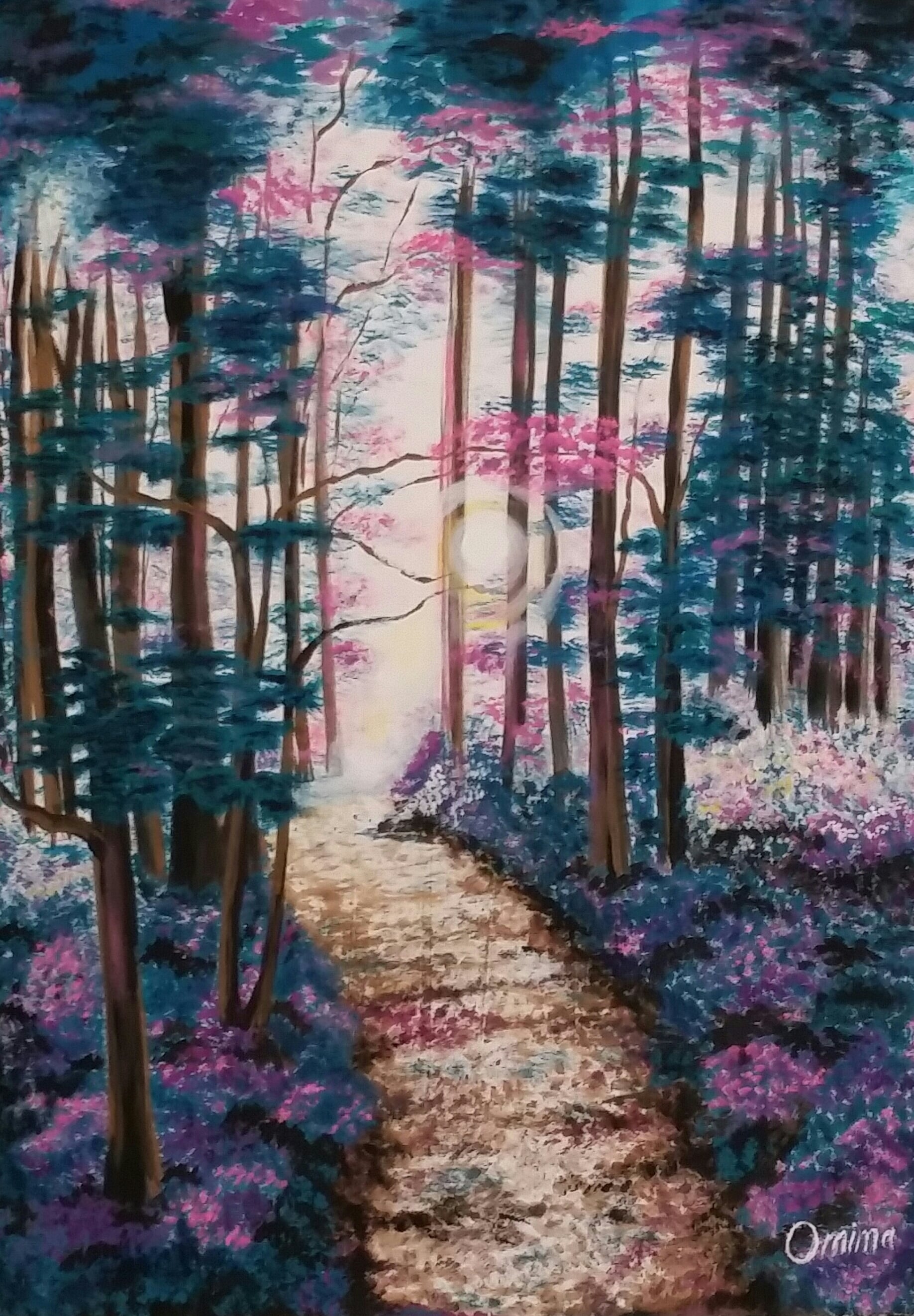 Forest Path, acrylic on canvas, by Omima Aboelnasr