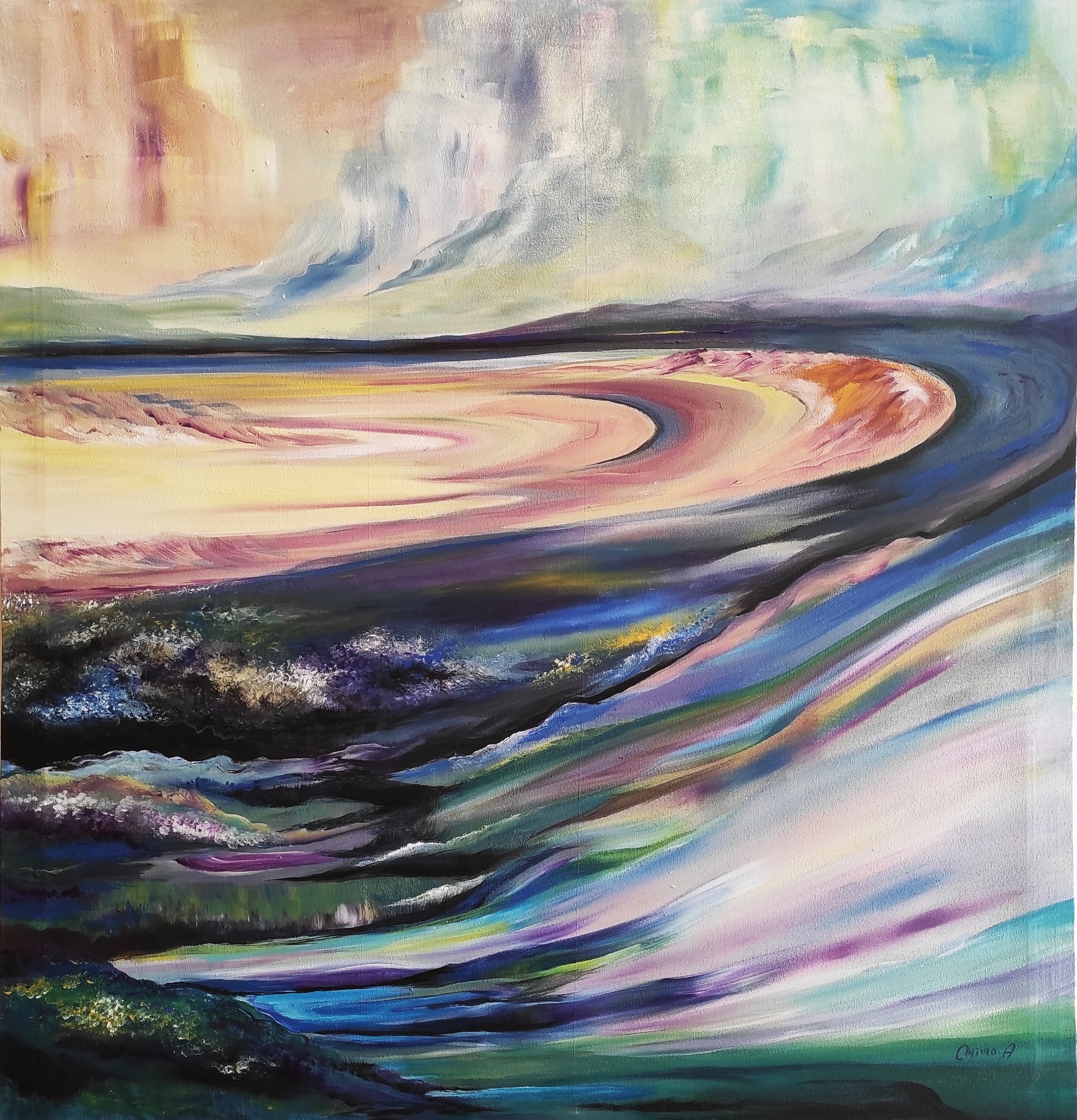 Shoreline, 2021, acrylic on canvas, by Omima Aboelnasr