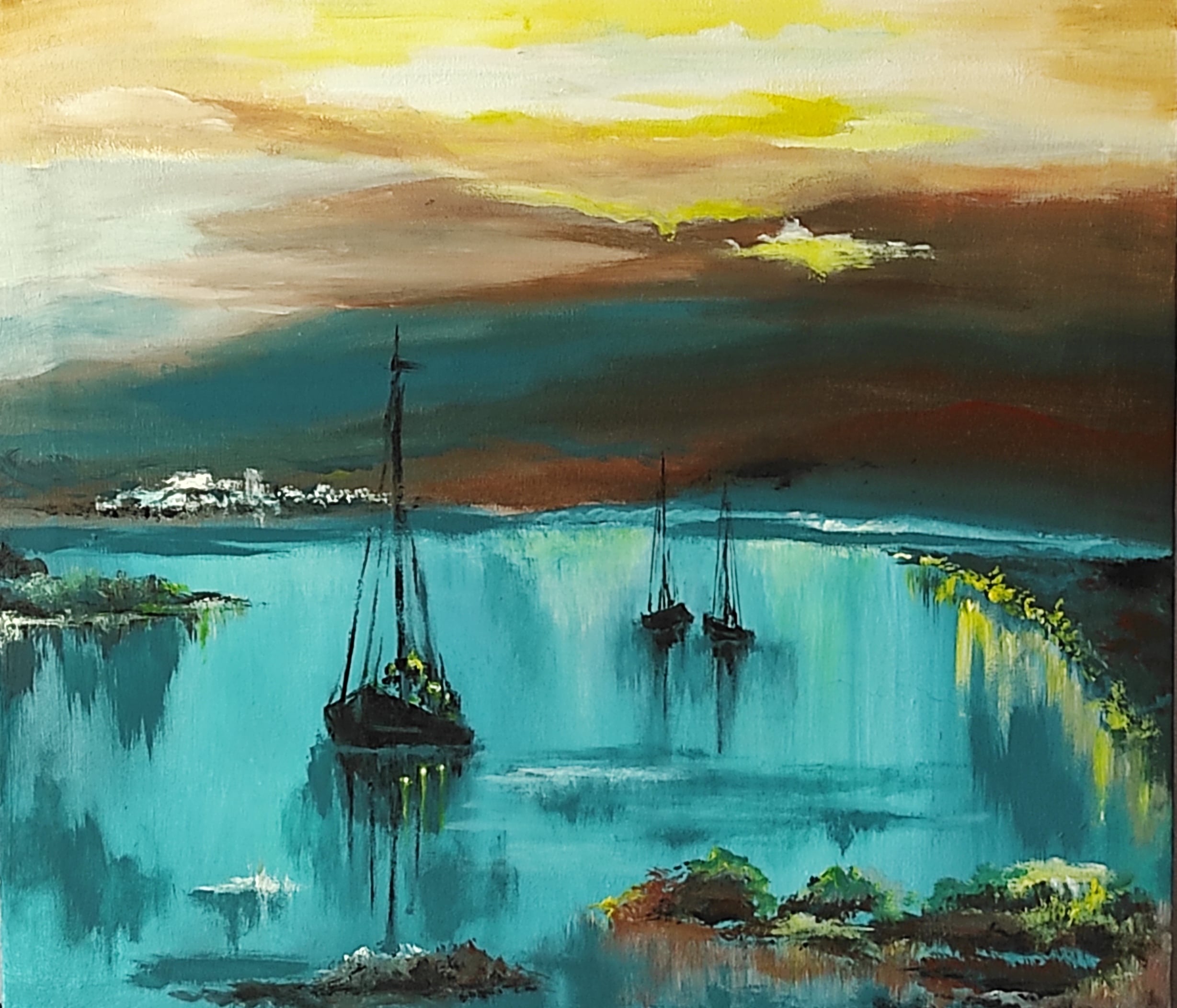 The Harbor, acrylic on canvas, by Omima Aboelnasr