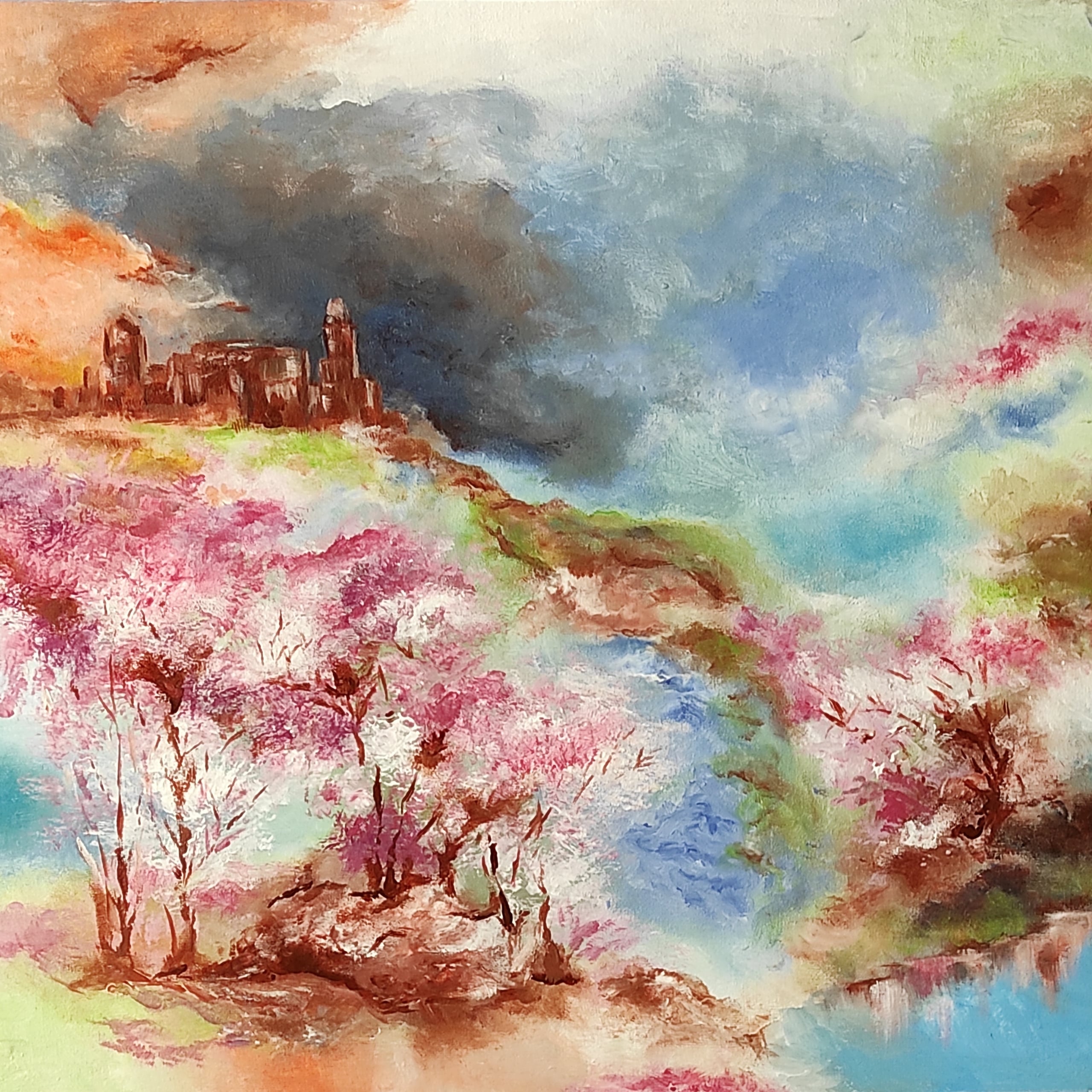 Hilltop Fortress, acrylic on canvas, by Omima Aboelnasr