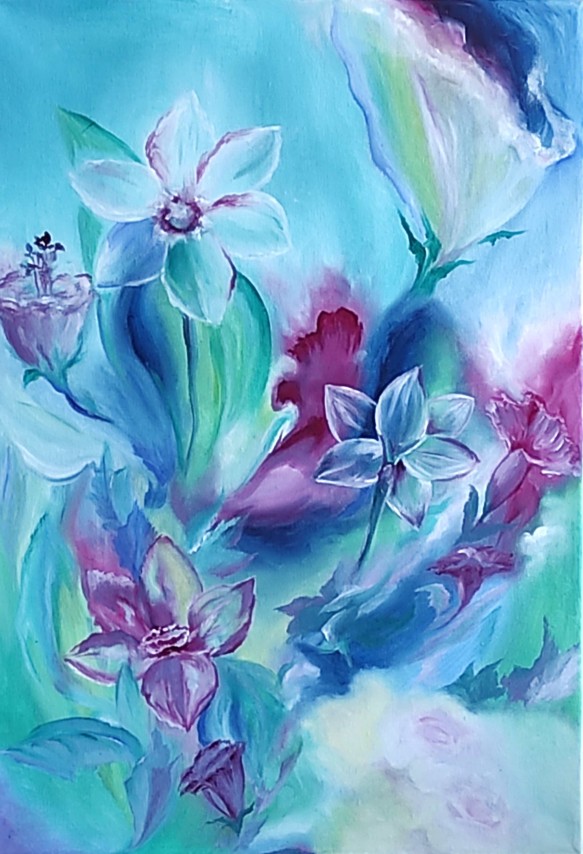 Turquoise Garden, acrylic on canvas, by Omima Aboelnasr