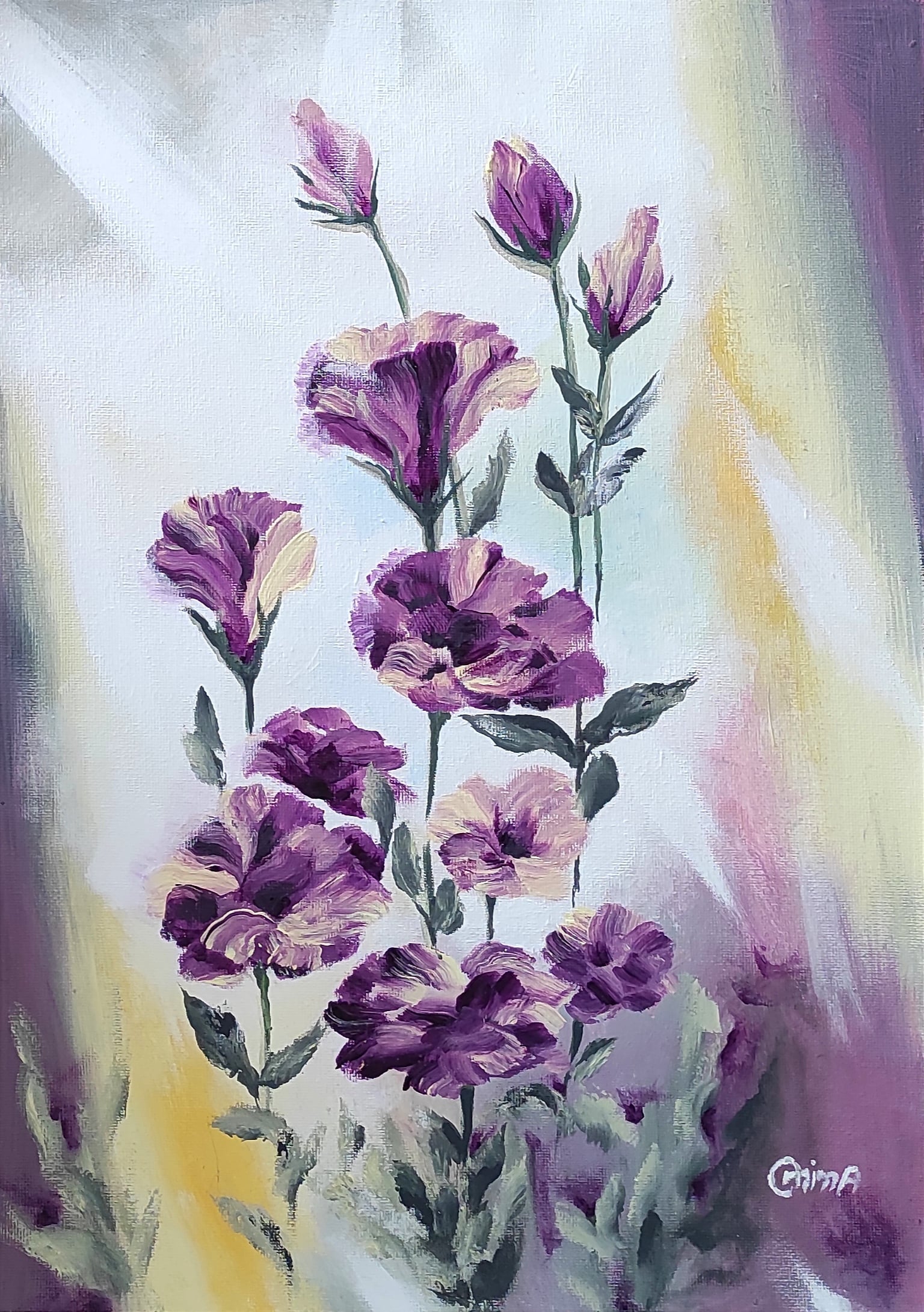 Lisianthus, acrylic on canvas, by Omima Aboelnasr