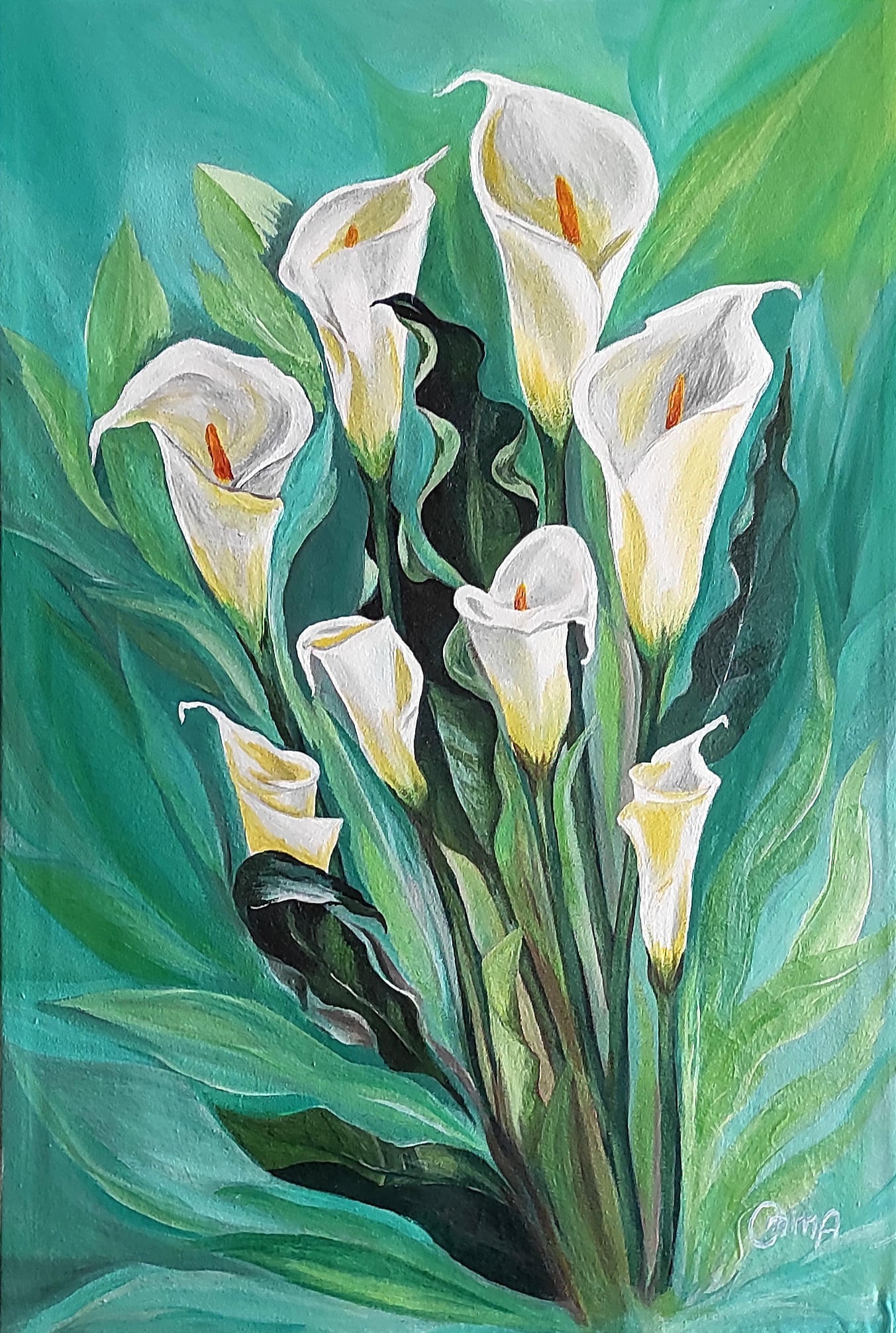 Callas in Jade, acrylic on canvas, by Omima Aboelnasr
