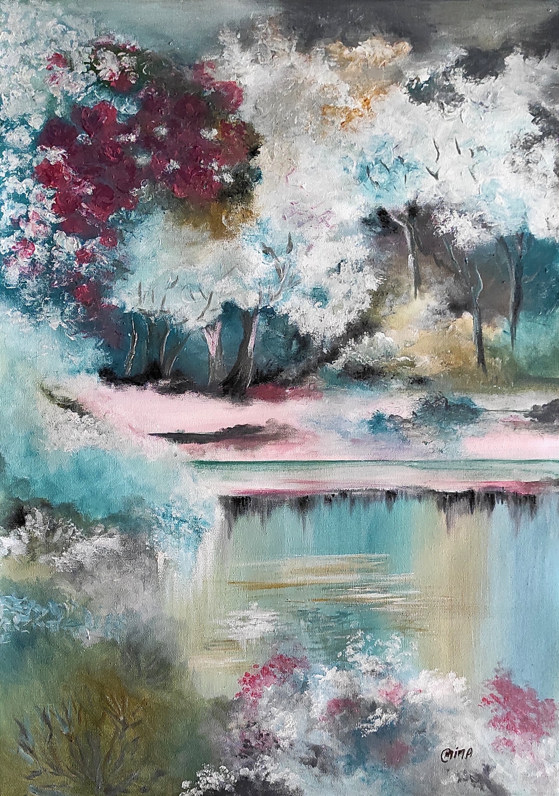 Lakeside, acrylic on canvas, by Omima Aboelnasr