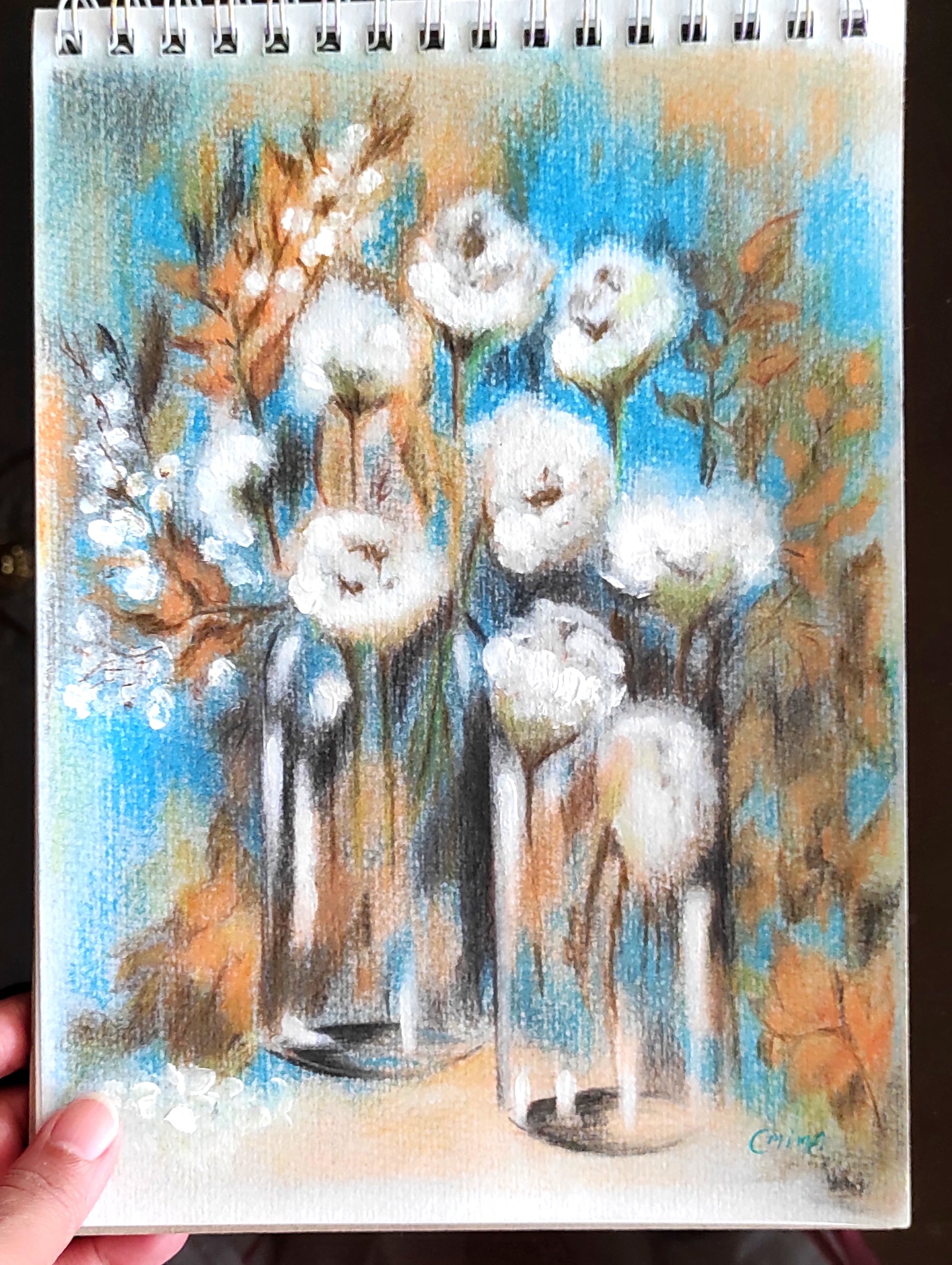 Cotton Stems, pastel and colored pencil on paper, by Omima Aboelnasr