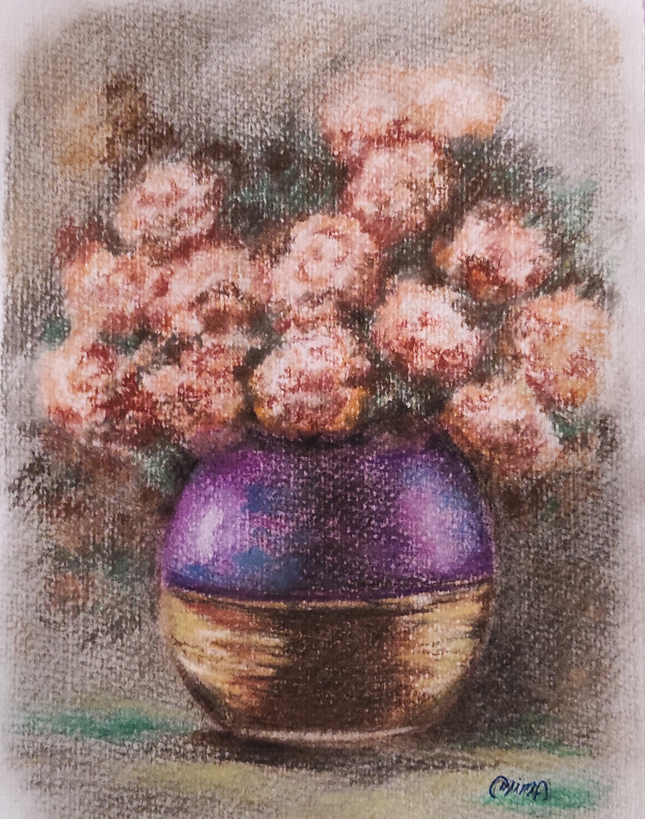 Purple and Gold, pastel and colored pencil on paper, by Omima Aboelnasr