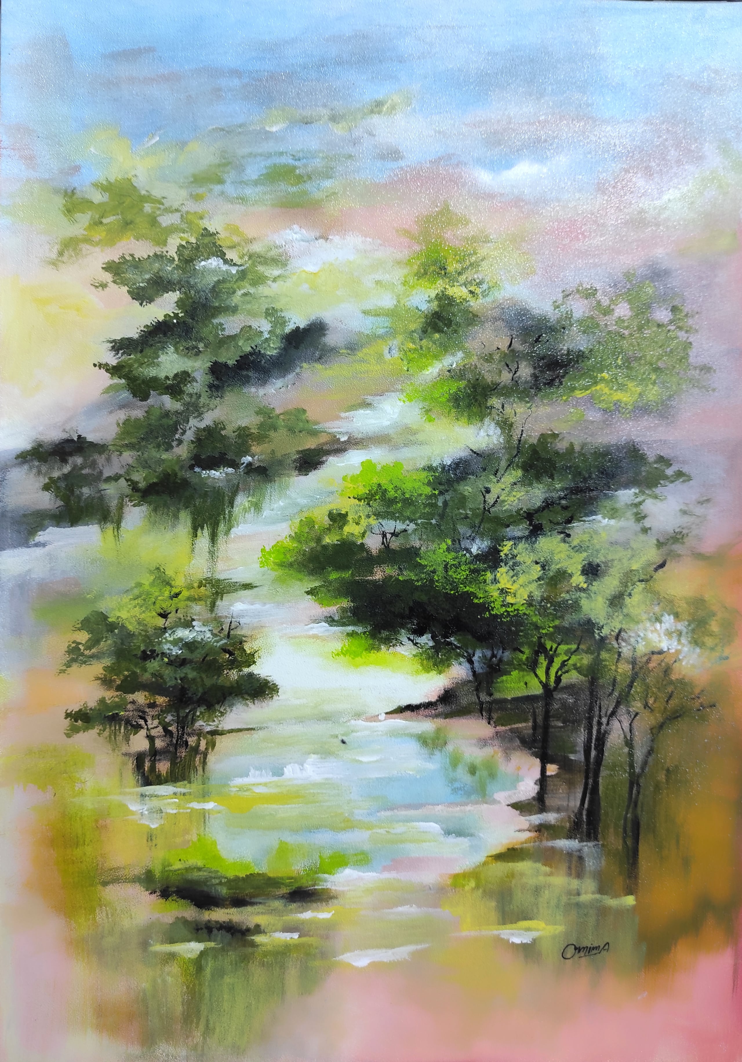 Summer Stream, acrylic on canvas, by Omima Aboelnasr