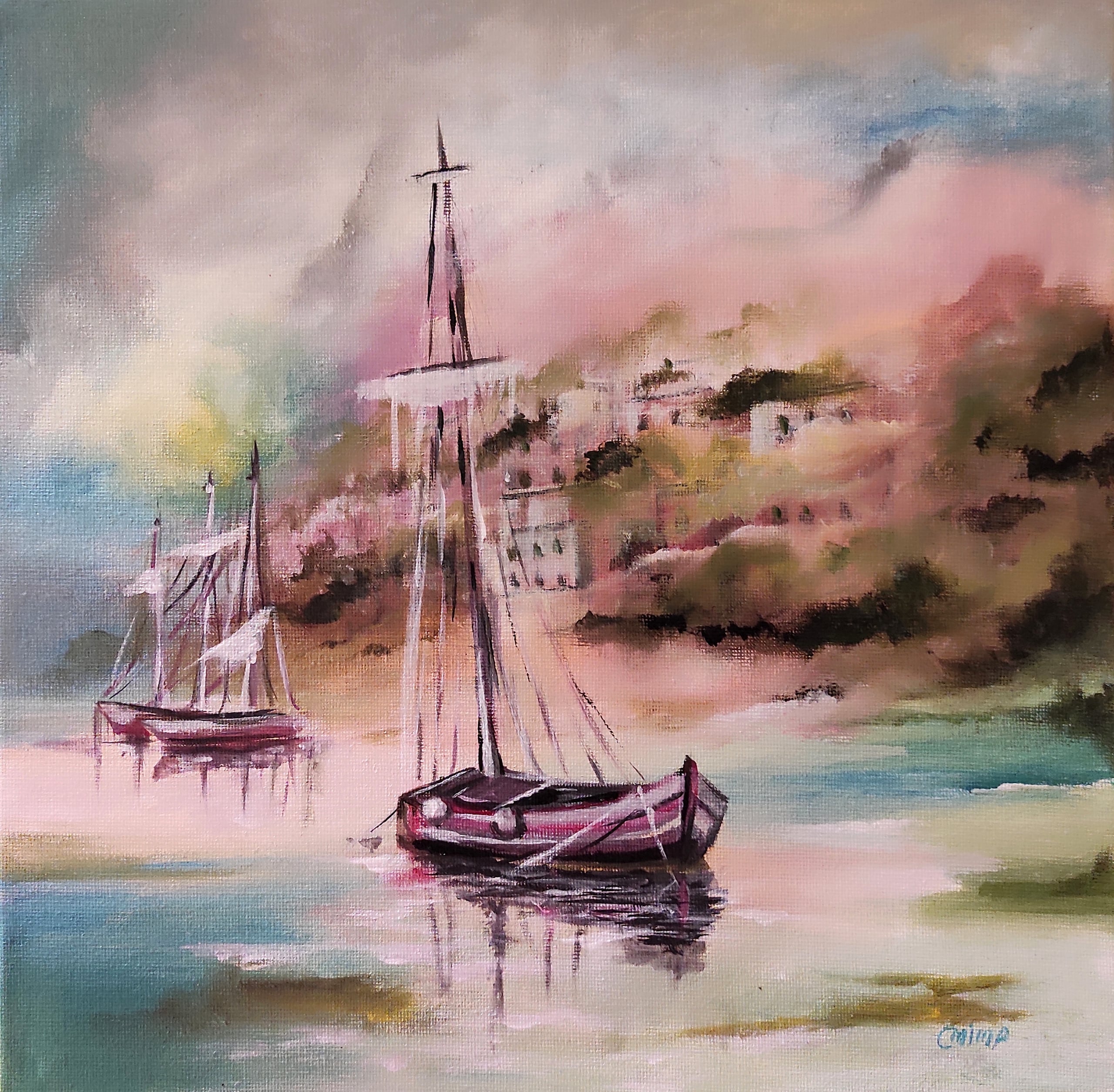Tall Ships, acrylic on canvas, by Omima Aboelnasr