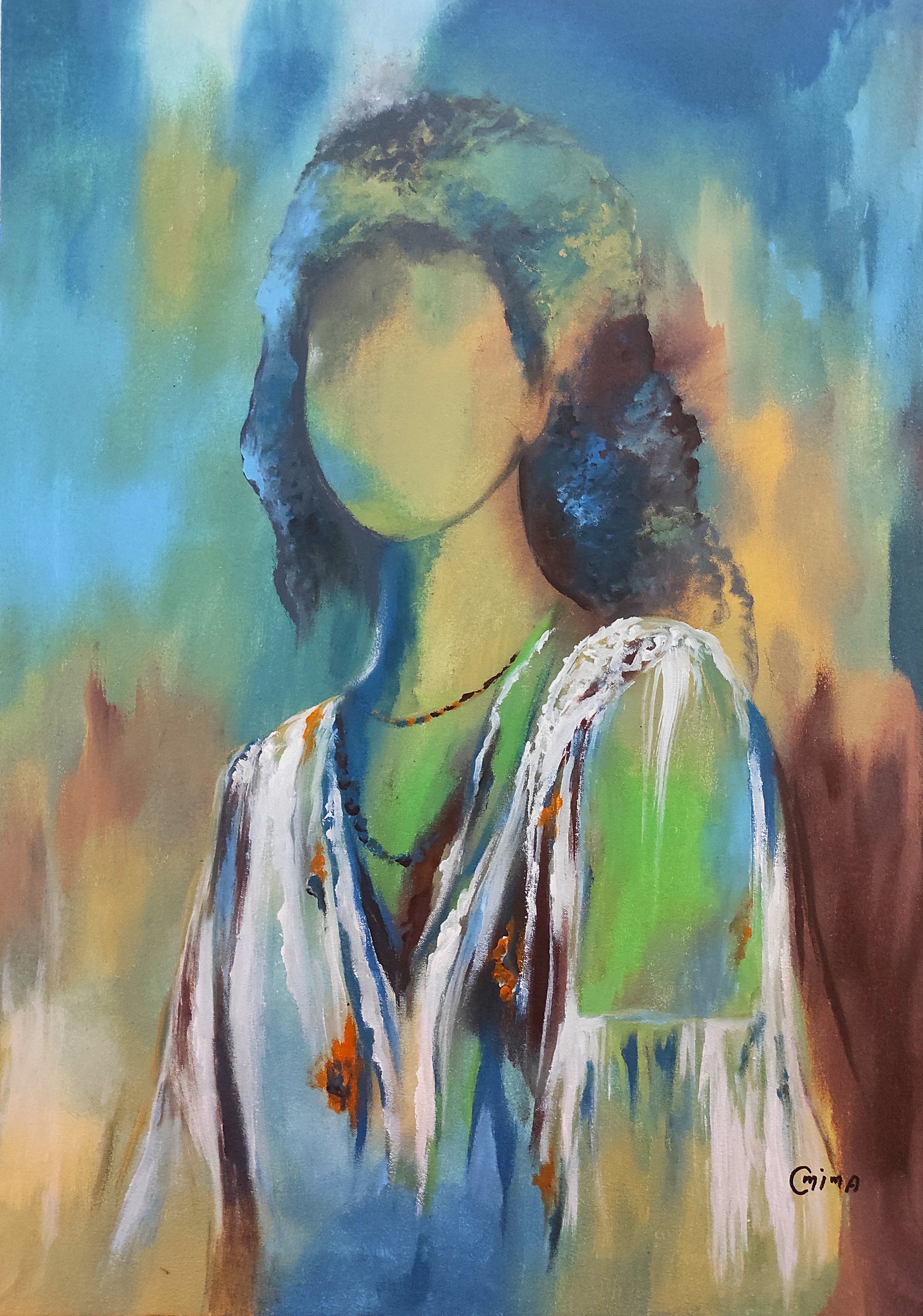 The Fringed Shawl, acrylic on canvas, by Omima Aboelnasr