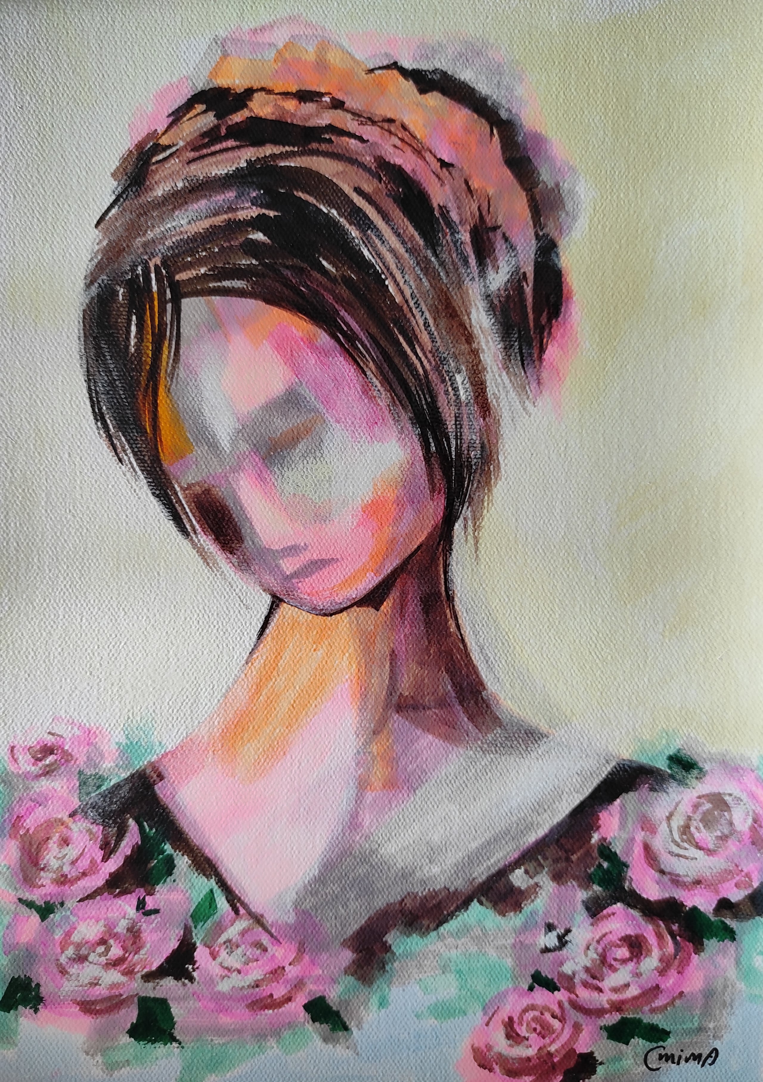 Lowered Eyes, acrylic on canvas, by Omima Aboelnasr