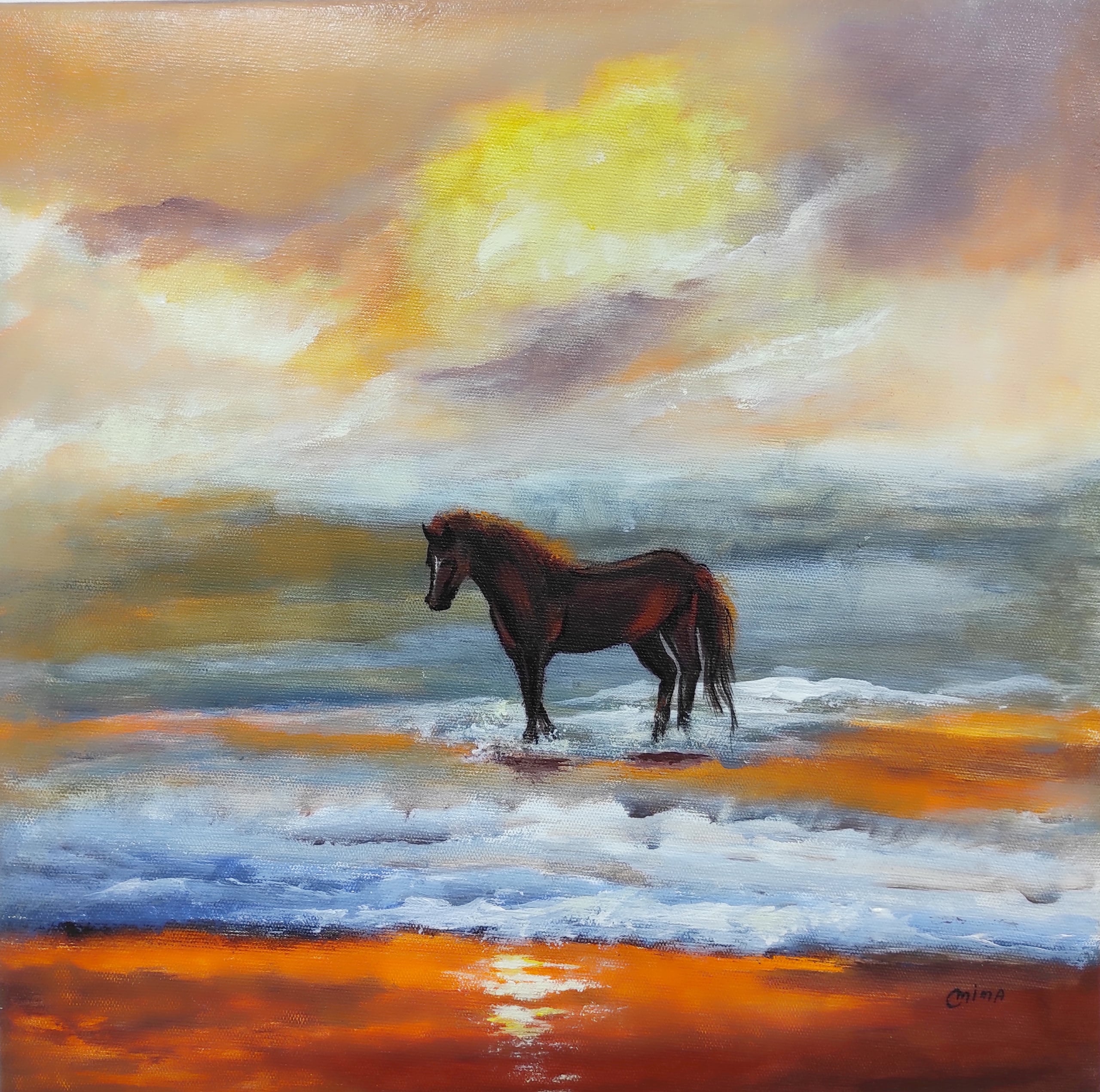 Golden Surf, acrylic on canvas, by Omima Aboelnasr